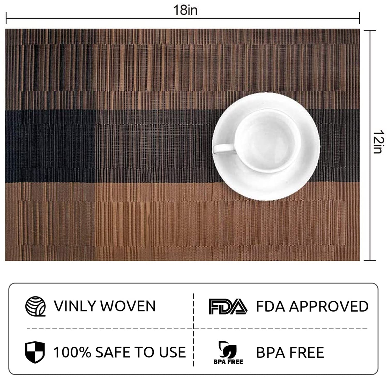 Placemats, Placemats for Dining Table Set of 6, Heat-Resistant Place mats, Stain Resistant Washable PVC Table Mats, BIPASION Kitchen Table Placemats