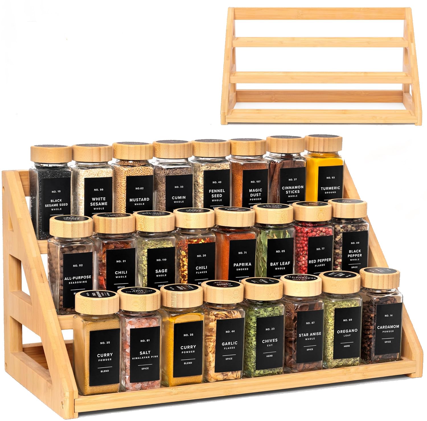 MNADSFKJ Bamboo Tiered Spice Rack, for Countertop Spice Organizer for Pantry Spice Shelf Organizer Kitchen Spices Rack，Cabinet spice rack，Cabinet seasoning rack,Bamboo