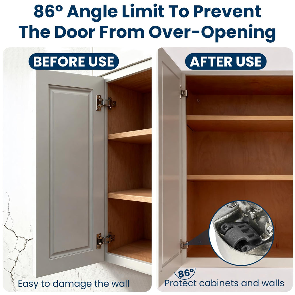 86 Degree Angle Restrictor Restriction Clips (50Pack), Hinge Restrictors for Cabinet Doors, Fit for Face Frame Hinges Kitchen Cabinet Door Restraints EH89