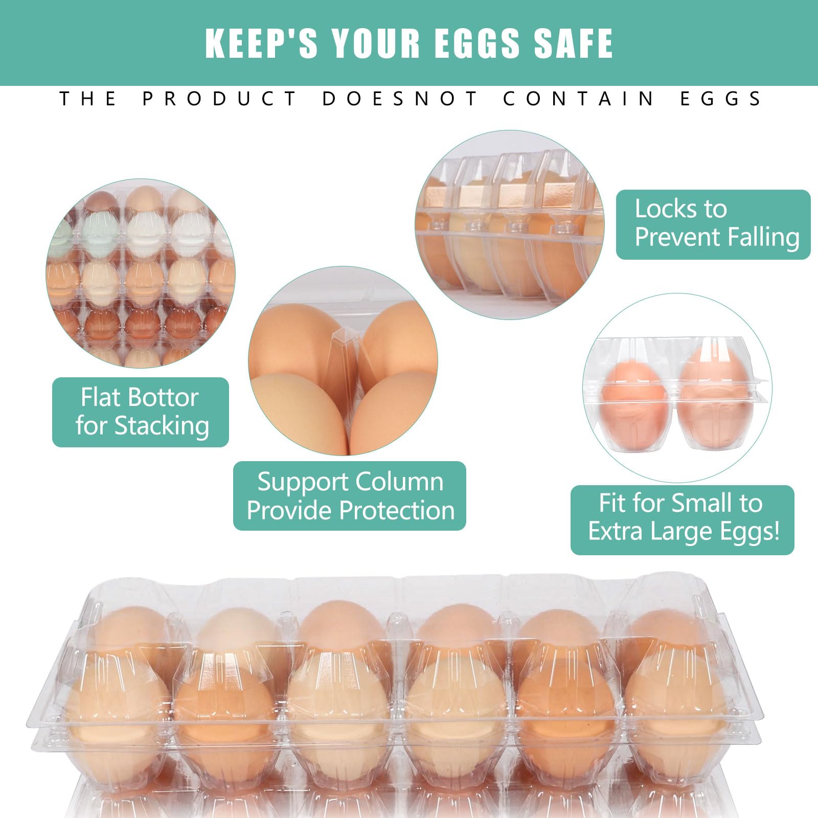 60 Packs Egg cartons cheap bulk，Plastic Egg Carton for 12 Eggs， Clear Egg Carton 2 * 6 Grids，Perfect for Refrigerator Chicken Farm Markets Commercial Business Market Display, Large