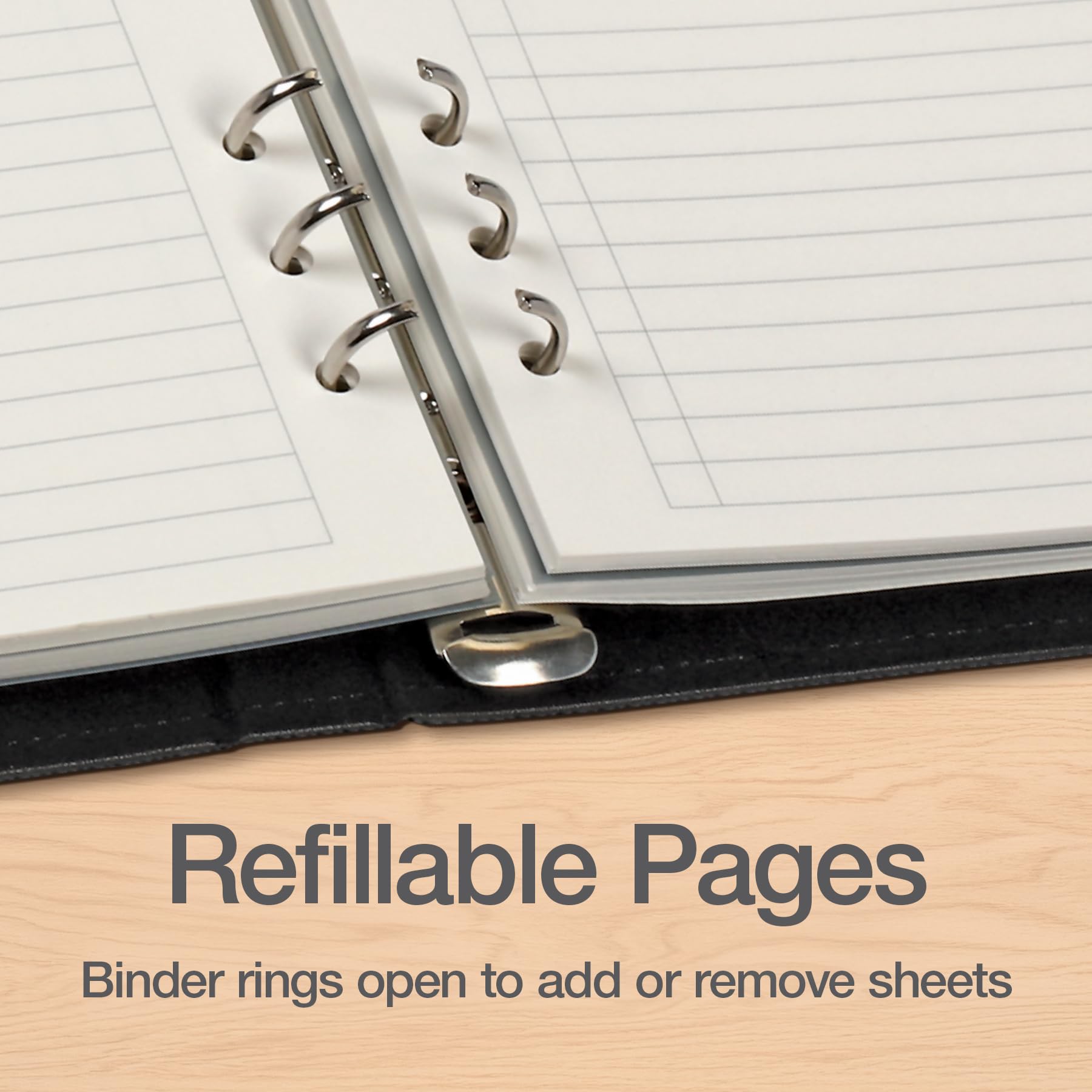 Oxford 6-Ring Professional Notebook, Refillable 6-Ring Notebook, 7" x 9", Black Faux Leather Cover, 100 Sheets Ivory Lined Paper with Date & To-Do Checkboxes, A5 Size, for Office, School, and Home