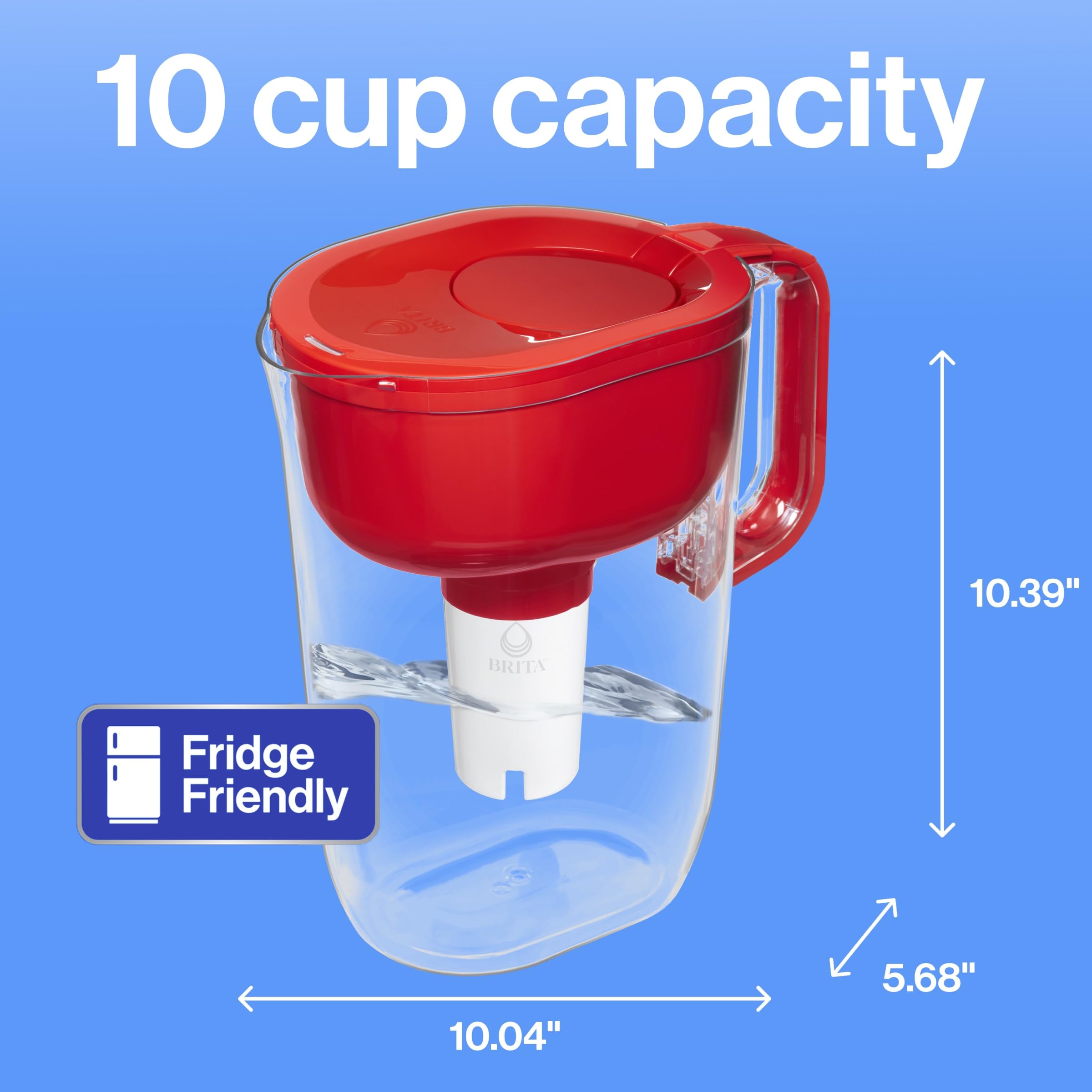 Brita 10 Cup Filter Pitcher with Smart Light Indicator, Reduces Chlorine taste and odour from Tap Water, Filters 151 Litres, Huron, Red