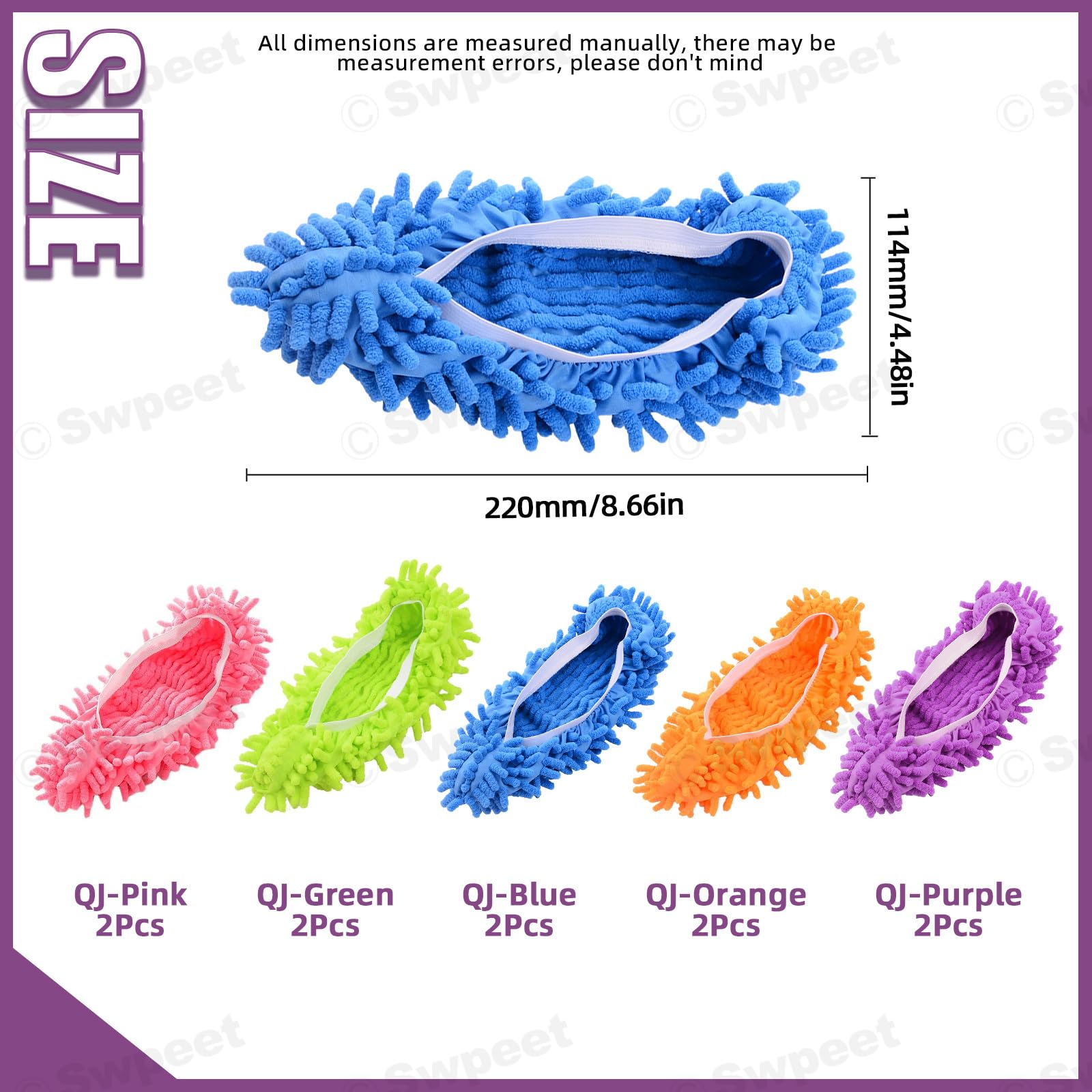 Swpeet 10Pcs/5 Pairs Mop Slippers Shoes, 5 Colors 8'' Multi Function Washable Reusable Dust Duster Soft Microfiber Cleaning House Mop Slippers Floor Cleaning Tool Shoes Cover for House Kitchen Office