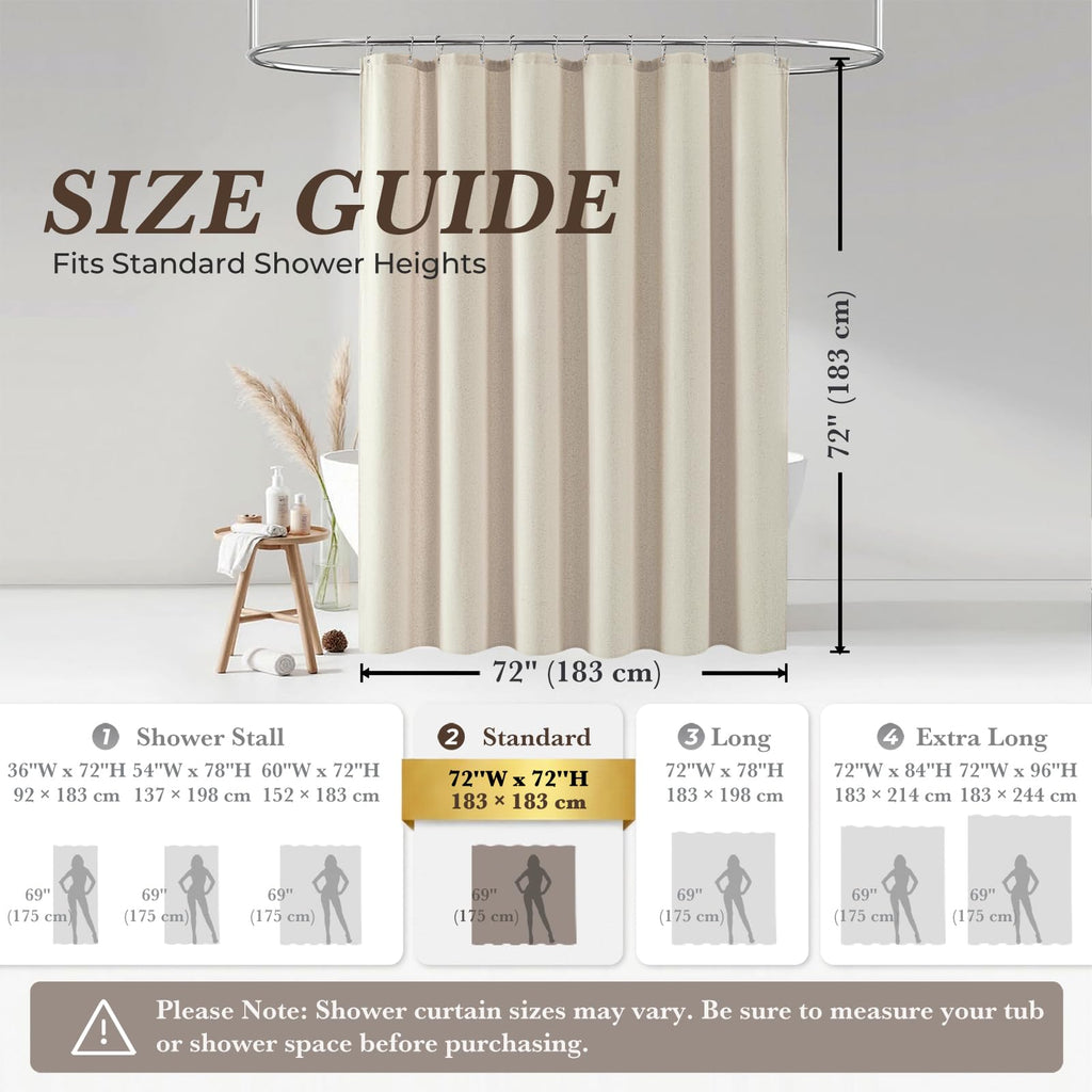 Linen Shower Curtain Beige 72x72 Inches, Rustic Farmhouse Fabric Shower Curtain Waterproof for Bathroom with Hooks Heavy Duty (Natural)