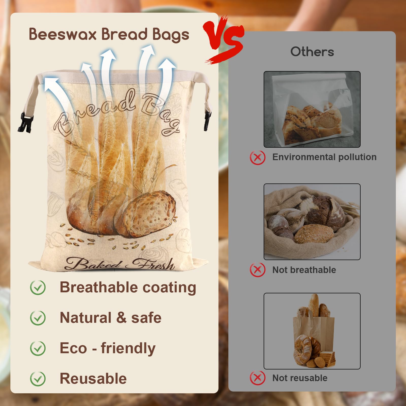 Beeswax Bread Bags for Sourdough, 2 Pack Reusable Bread Bag for Storage XL 17x13 Inch, Large Linen Bags for Homemade Sourdough - Keep Fresh, Freezer Safe