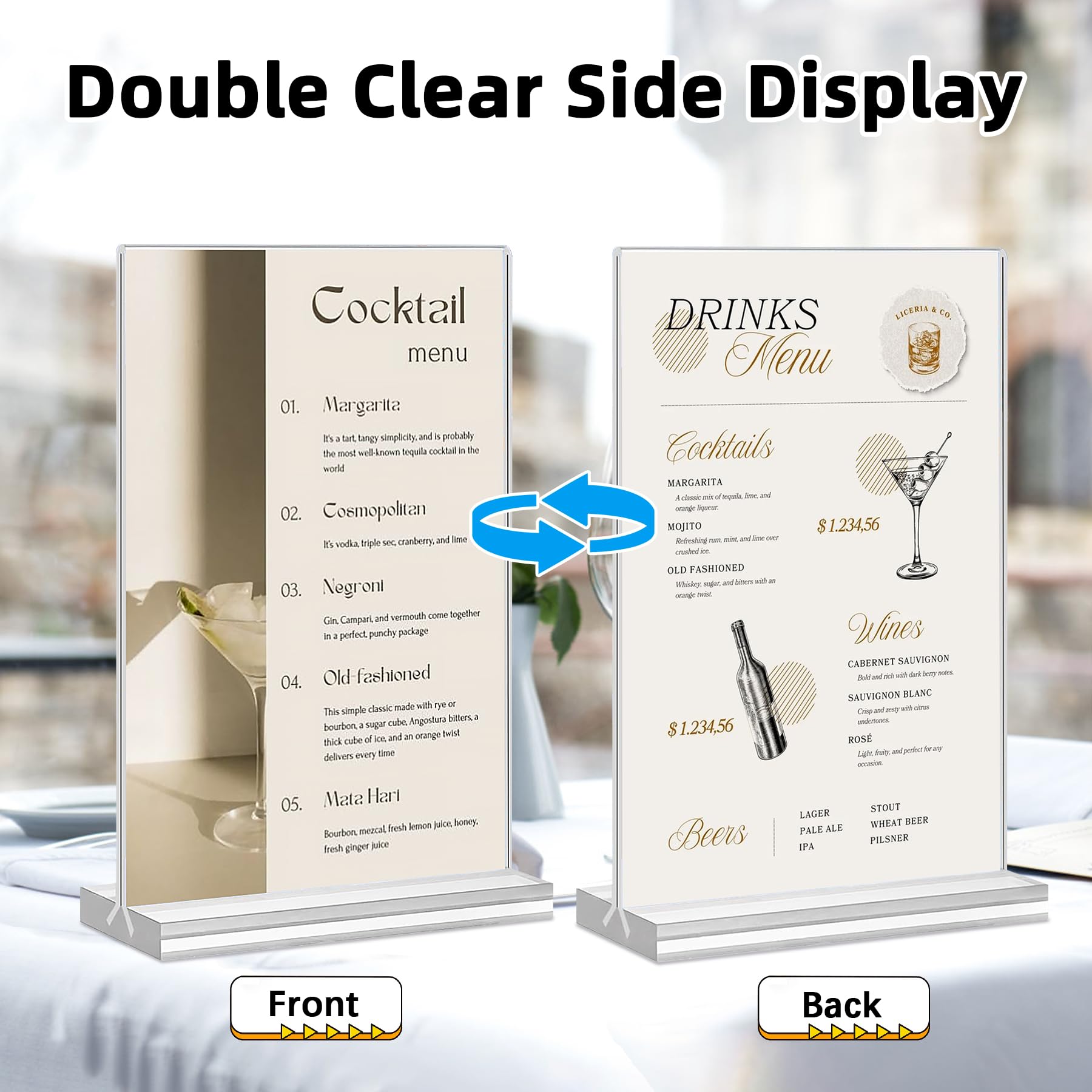 4 Pack Acrylic Sign Holder 8.5 x 11,Clear Menu Stand, Double-Sided Clear Sign Holder, Vertical Plastic Stands for Display, Stand up Table Top Frame Paper Holder for Office Business Store Restaurants