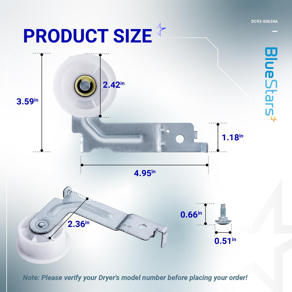 [Upgraded Dual Ball Bearings] BlueStars DC93-00634A Dryer Idler Pulley with Sturdy Clip – Compatible with Samsung Dryers DV45H7000EW DV48H7400EW DV42H5000EW DV48J7700EW DC96-00882C AP4373659