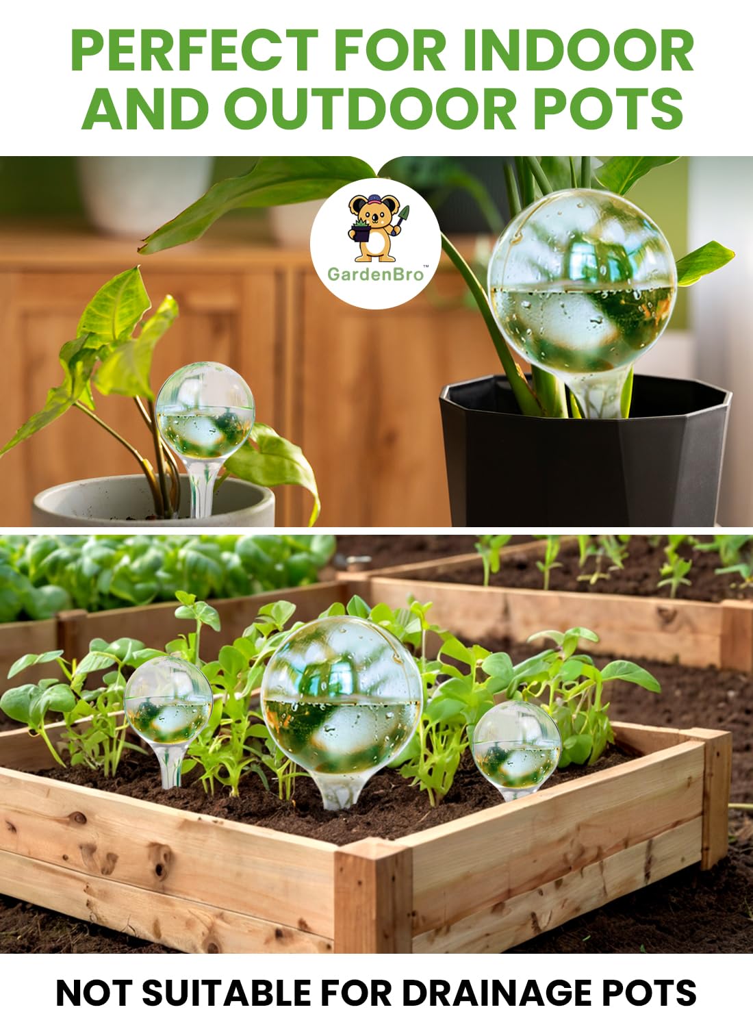 Plant Watering Globes Plastic Set of 4 - Automatic Plant Waterer Indoor and Outdoor - Self Watering Planter Insert System with Plastic Water Bulbs Ideal Gift for Gardeners (4 Globes)
