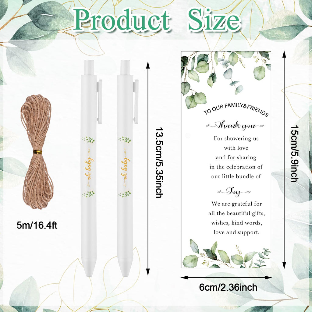 PIAOPIAONIU 36 Sets Baby Shower Favors for Guests Oh Baby Plastic Ballpoint Pens Thank You Cards with Hemp Rope for Gender Reveal Party Game Prizes Souvenirs (Greenery)