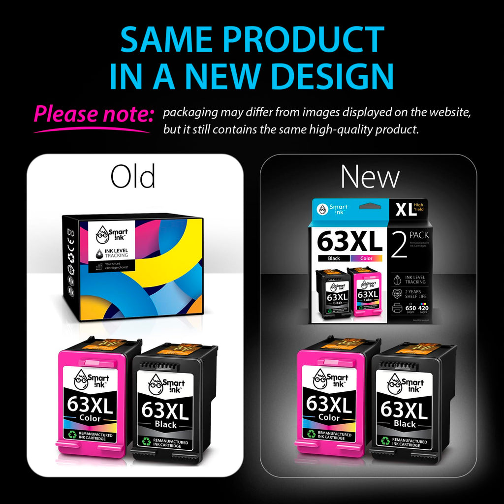 Smart Ink Remanufactured Ink Cartridges Replacement for HP 63 XL 63XL (Black & Color 2 Combo Pack) for Envy 4520 4522 4516 OfficeJet 3833 3830 4650 3836 5255 5200 DeskJet 3630 3632 3836 3634 Printer