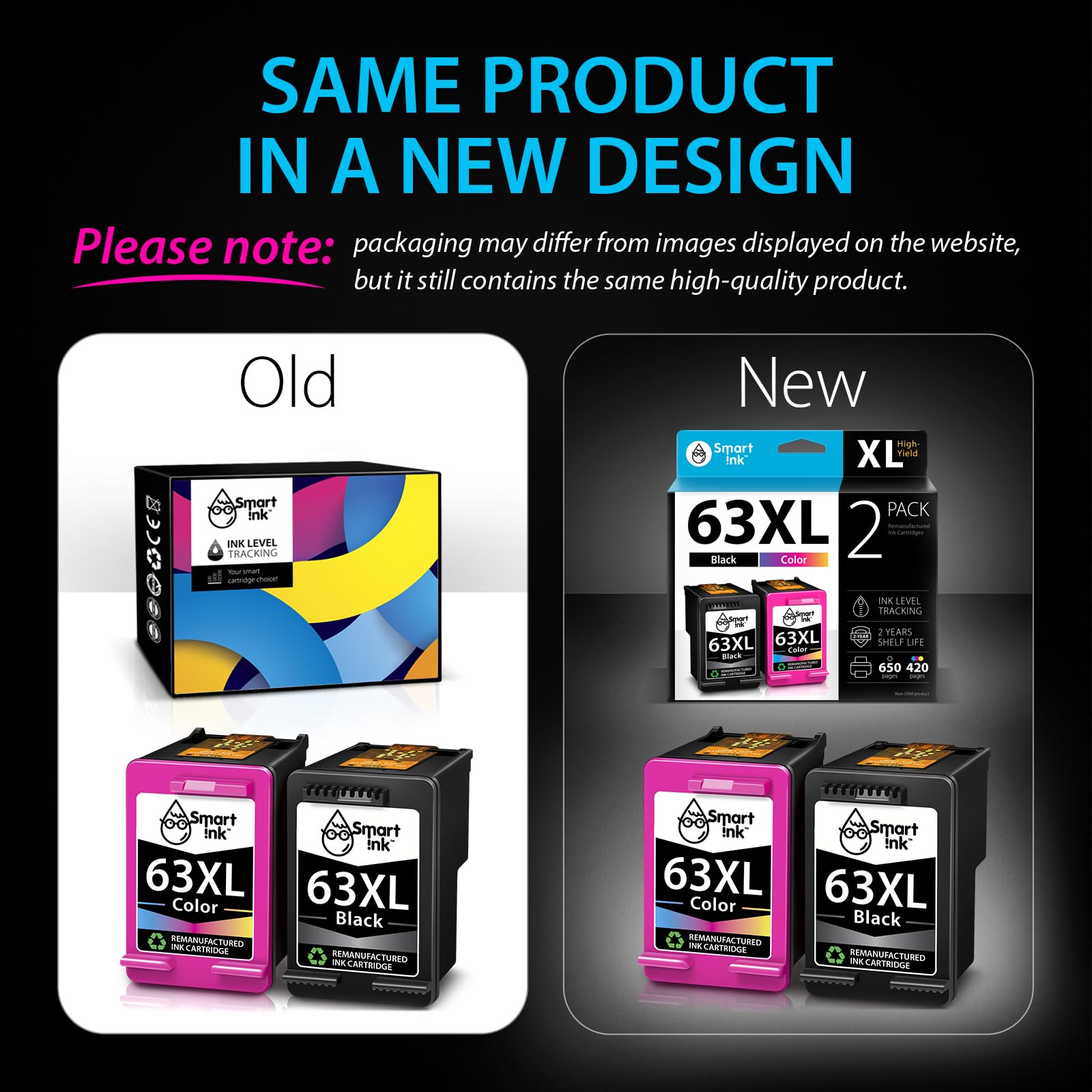 Smart Ink Remanufactured Ink Cartridges Replacement for HP 63 XL 63XL (Black & Color 2 Combo Pack) for Envy 4520 4522 4516 OfficeJet 3833 3830 4650 3836 5255 5200 DeskJet 3630 3632 3836 3634 Printer