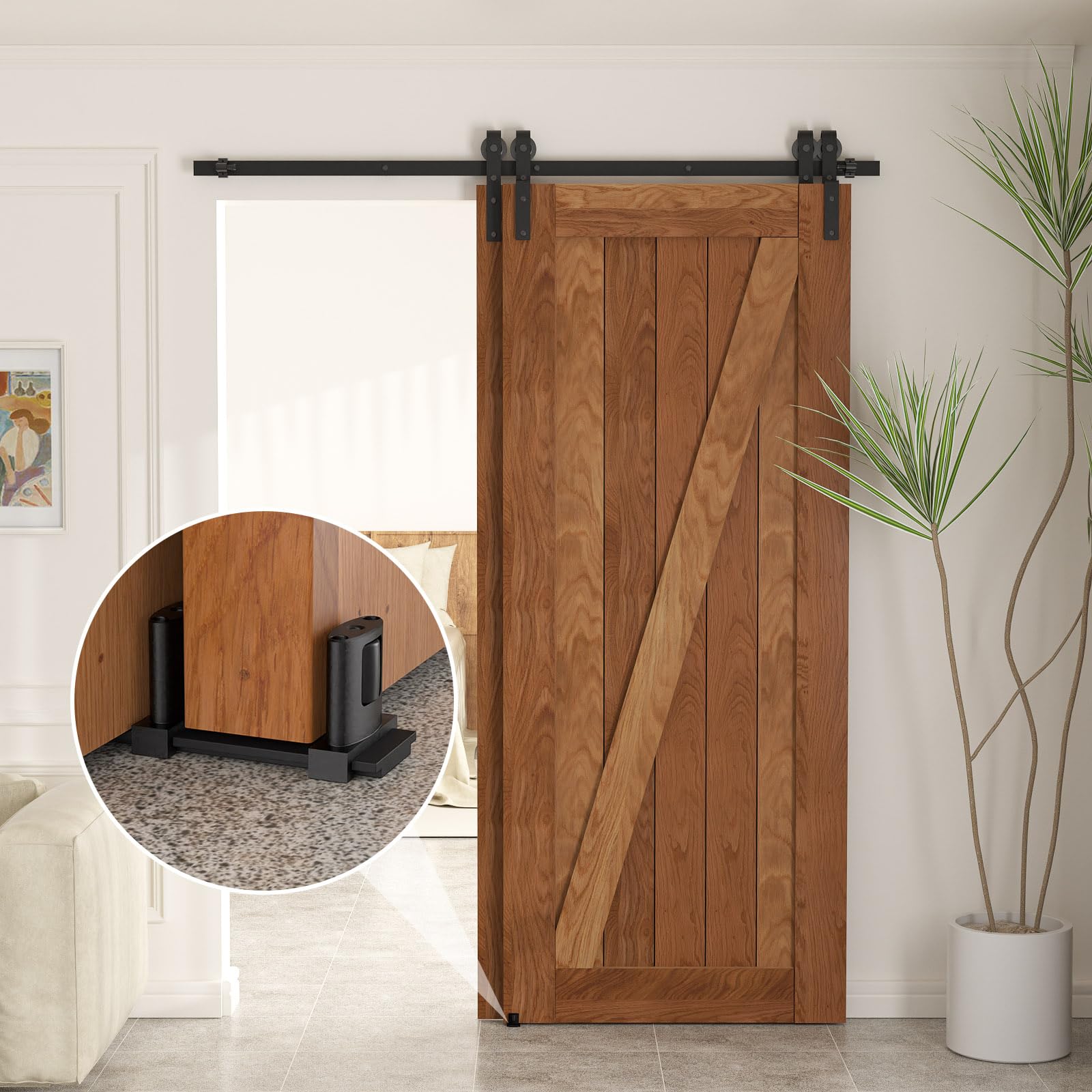 BONIKLUBA Adjustbale Bypass Sliding Barn Door Floor Guide for Bottom,Black