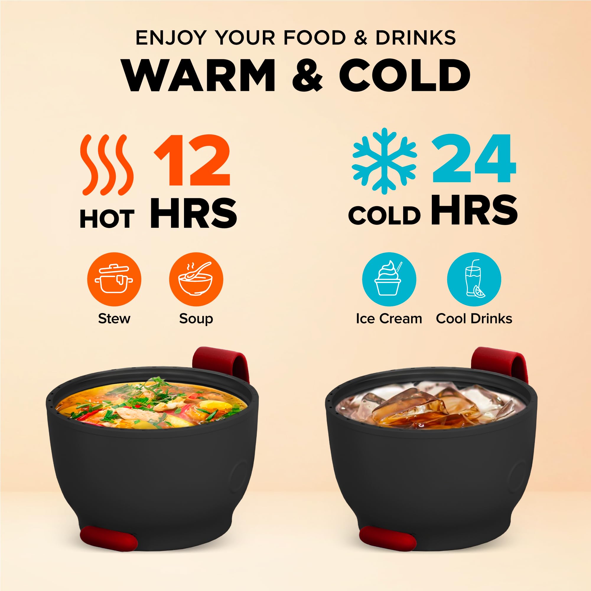 Vacuum Insulated Food Jar. Bowl incl. Folding Spoon, Cup. Wide Mouth Keep Hot & Cold Drinks Soup Lunch Container for Adults. BPA-Free Stainless Steel, Leak Proof Radiant red, 17oz