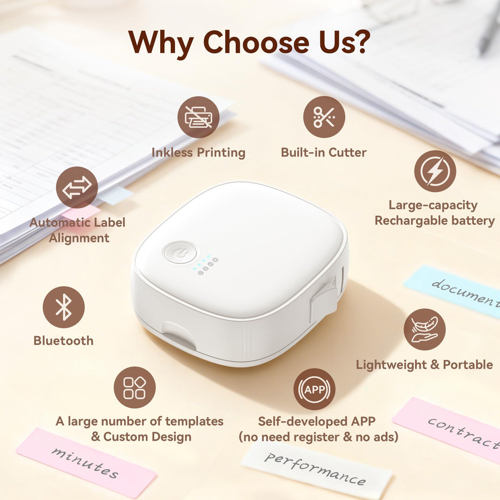 XenGro Mini Label Maker Machine with Tape, Portable Bluetooth Mini Label Printer, Wireless Thermal Label Maker, Waterproof & Rechargeable, Built-in Cutter, for Home, Office, Kitchen, School