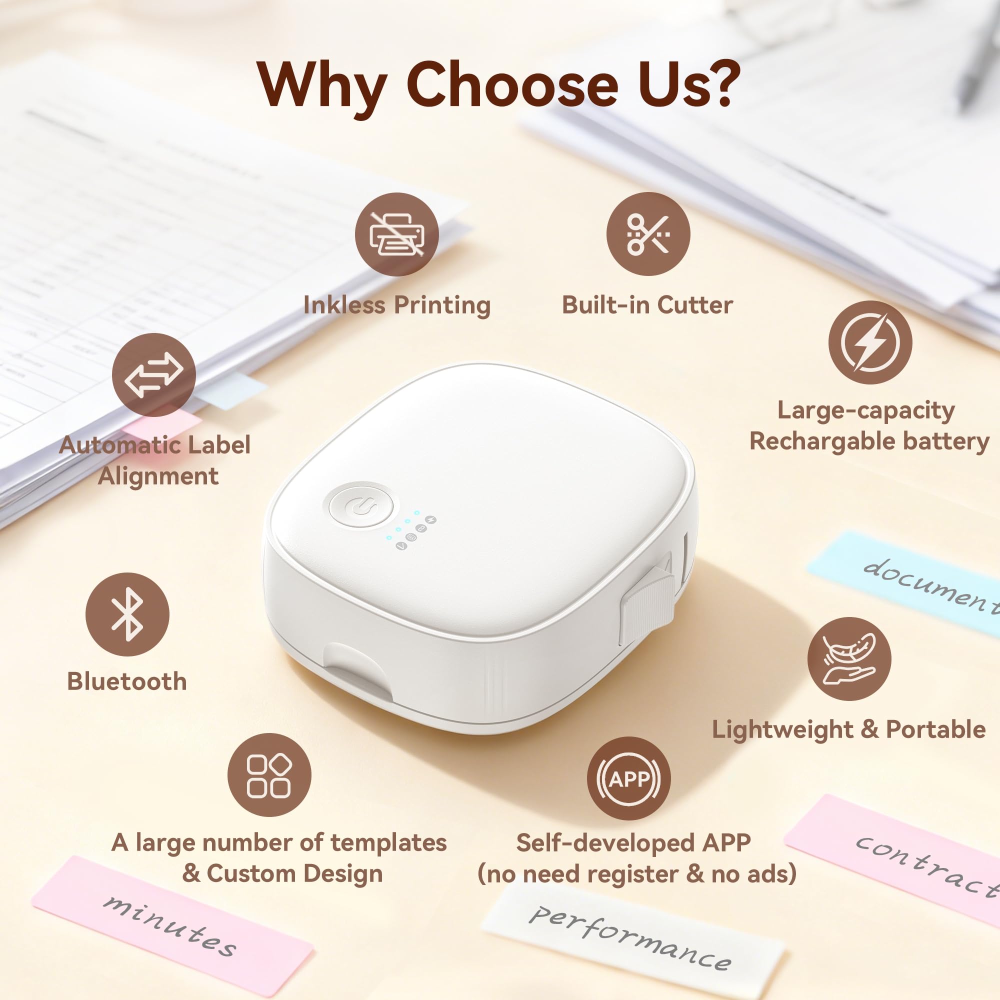 XenGro Mini Label Maker Machine with Tape, Portable Bluetooth Mini Label Printer, Wireless Thermal Label Maker, Waterproof & Rechargeable, Built-in Cutter, for Home, Office, Kitchen, School