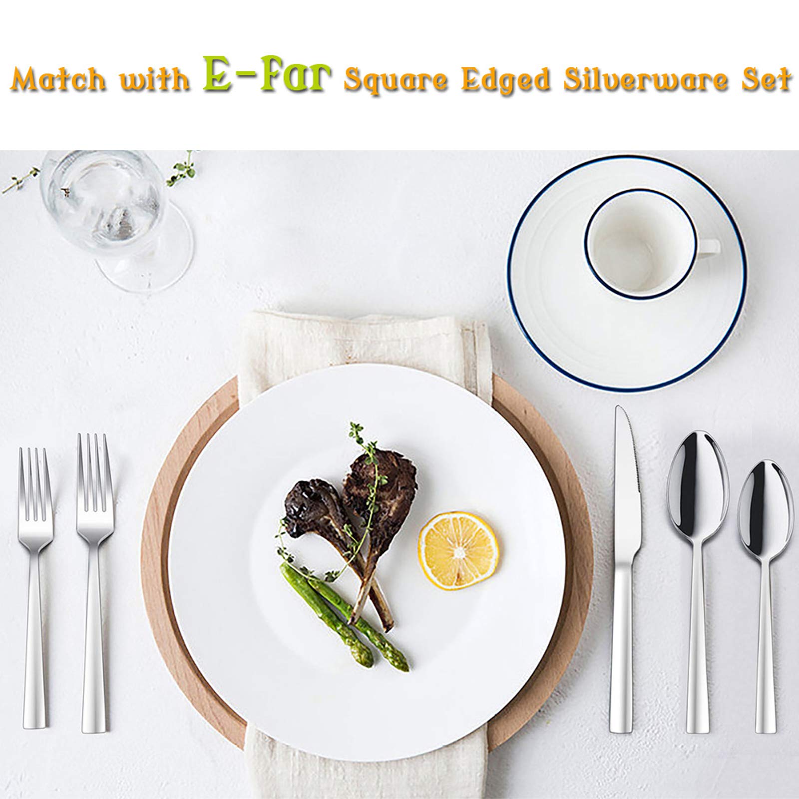 Teaspoon Set of 12, E-far 6.7 Inch Stainless Steel Spoons for Kitchen or Restaurant, Non-toxic & Mirror Polished, Squared Edge & Dishwasher Safe
