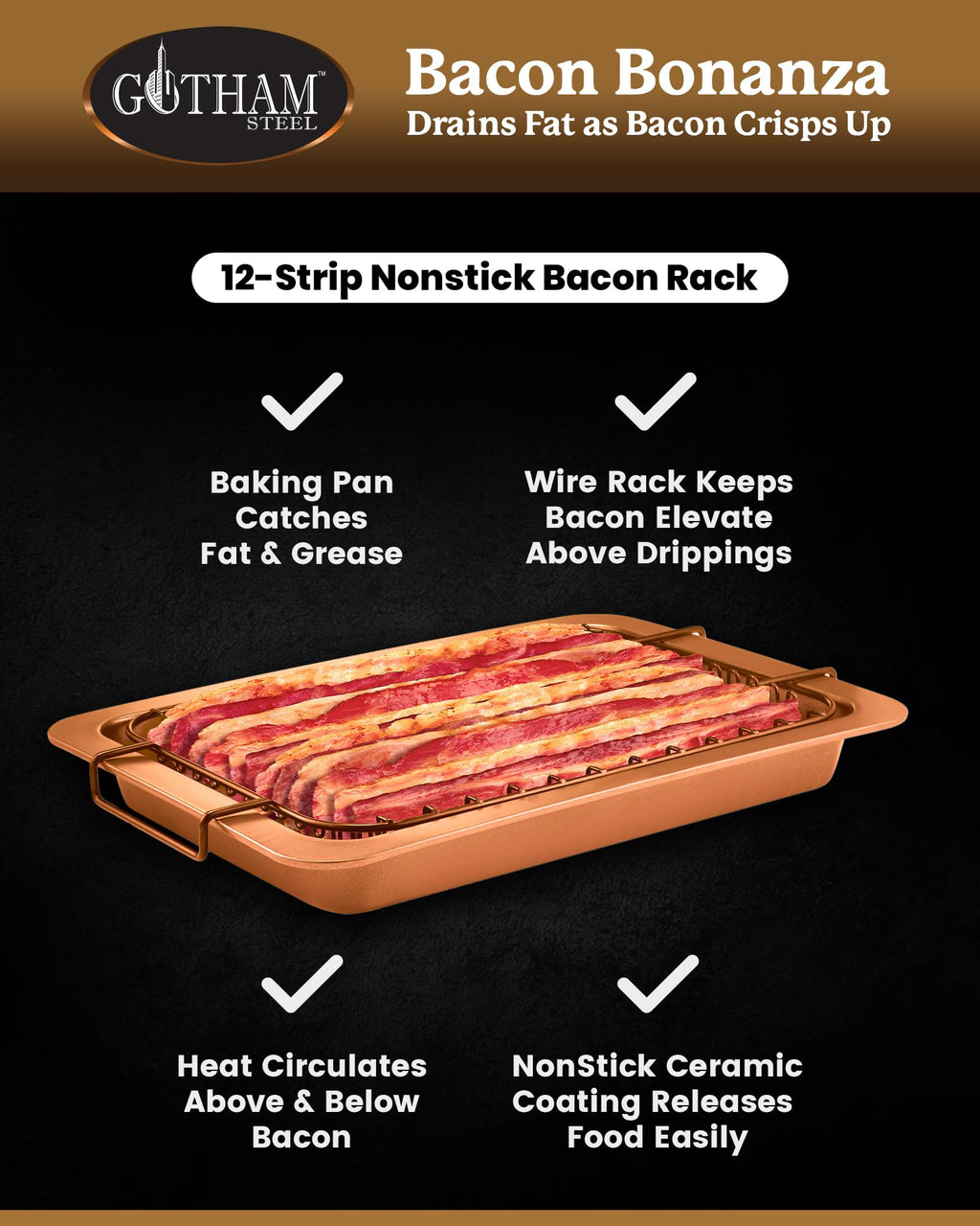 Bacon Bonanza by Gotham Steel Oven Healthier Bacon Drip Rack Tray with Pan – As Seen on TV