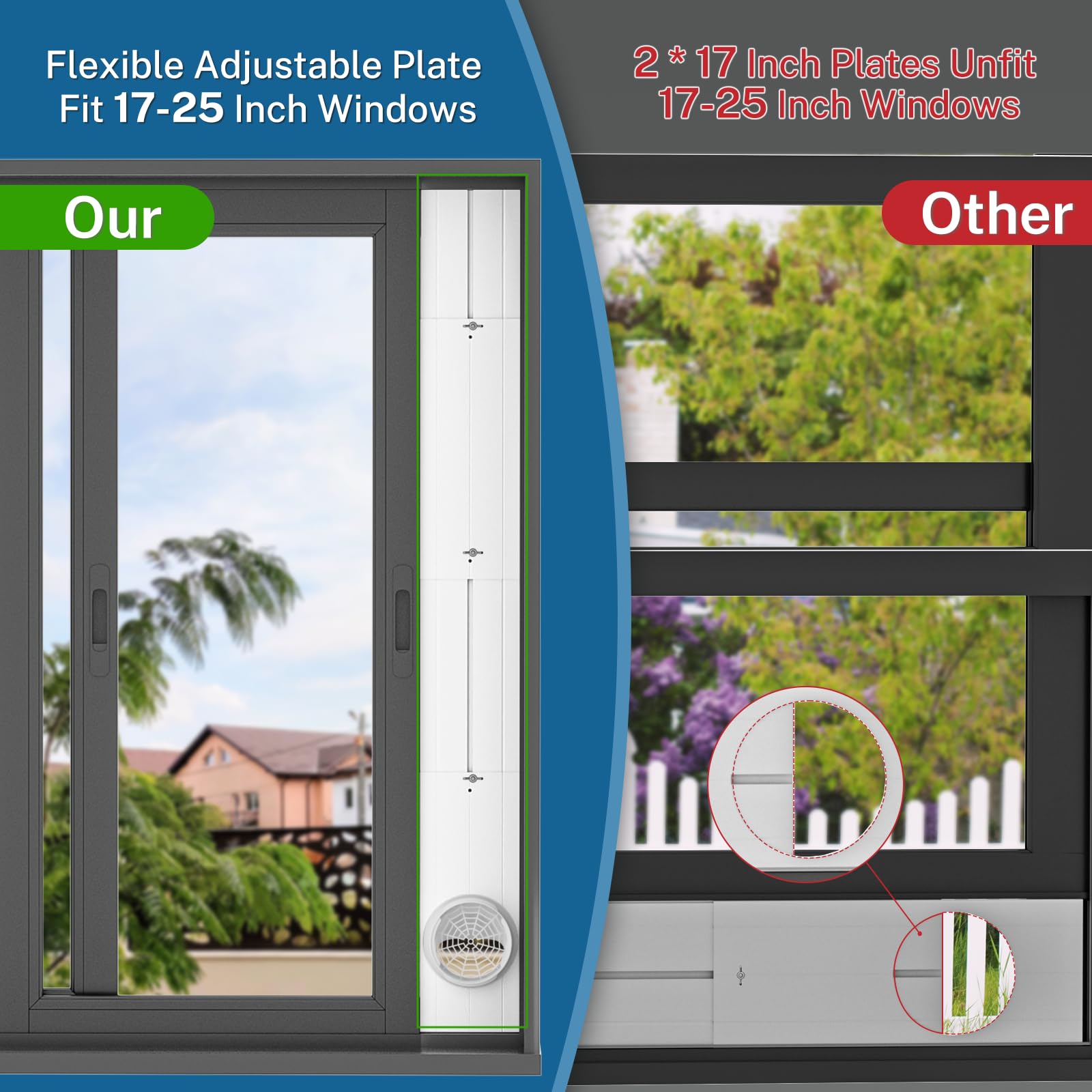 Portable ac Window Vent Kit with Universal Coupler, Insputer New Adjustable Air Conditioner Window Seal Kit for Sliding Window, Fit for AC with 5.9 & 5.1 Inch Diameter Exhaust Hose(3 Pcs)