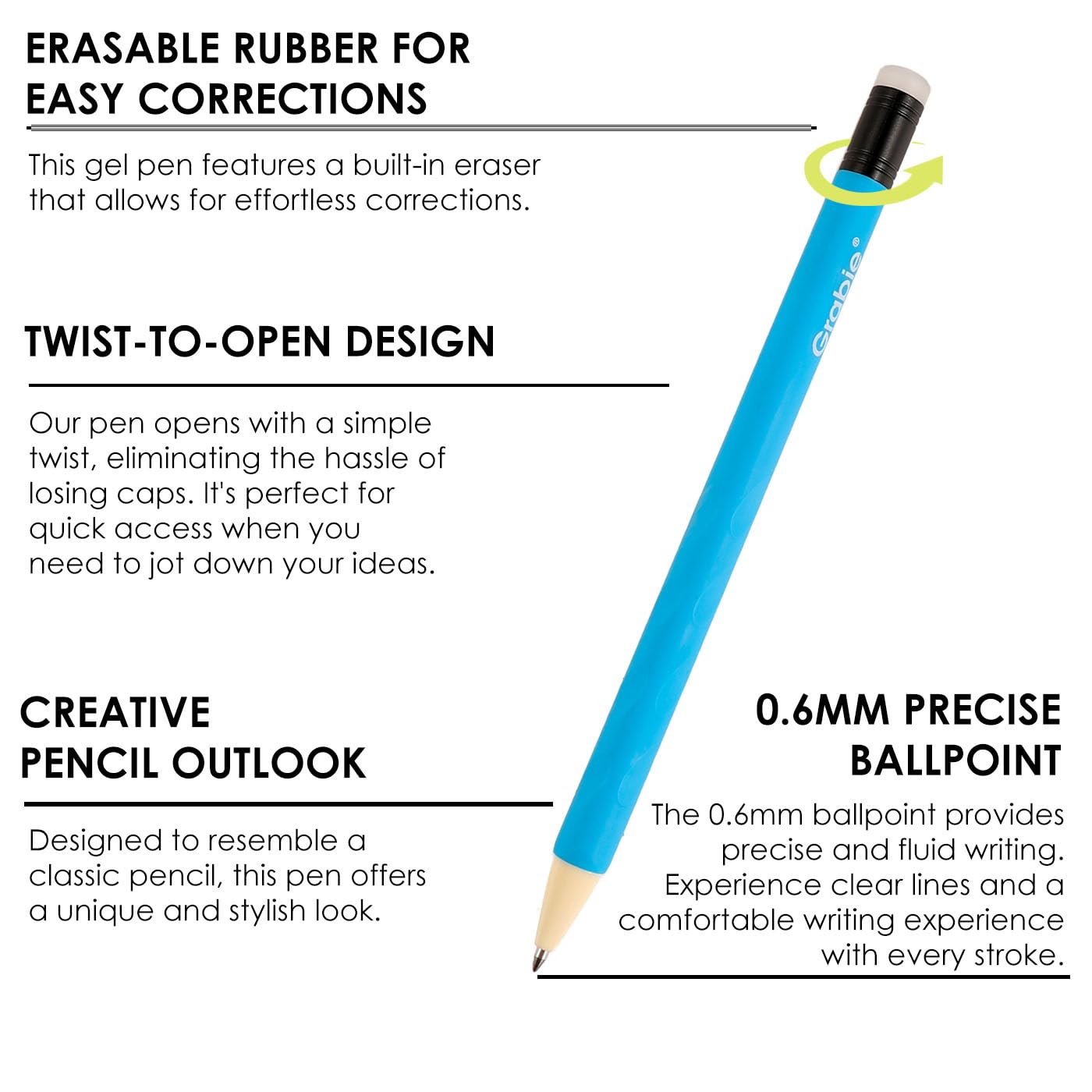 Grabie Erasable Gel Pens, 9 Colors Erasable Pens, Make Mistakes Disappear Colored Pens, Assorted Color Inks for Drawing Writing Planner,Gel Pens for Coloring