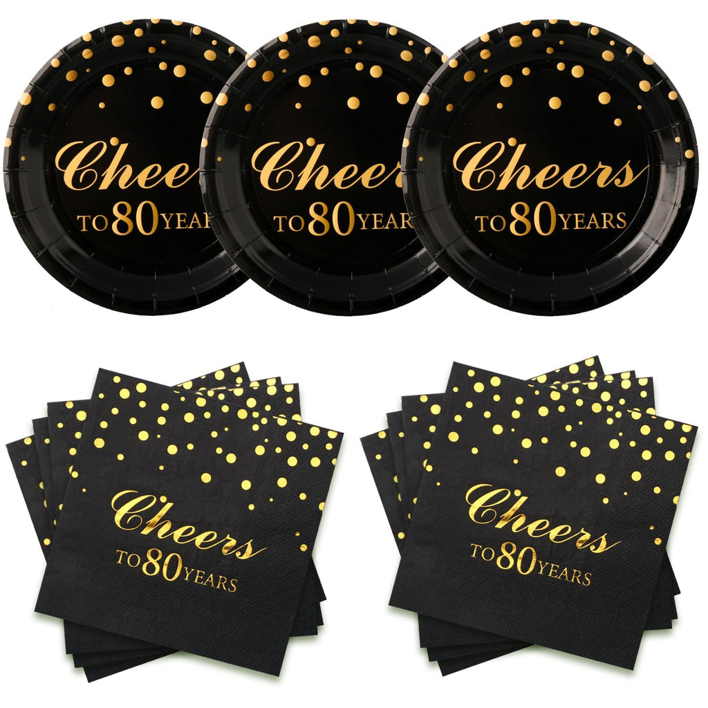 Pandecor Birthday Party Plates and Napkins Party Supplies,Disposable Birthday Party Decorations Set Serve up to 20 Guests (80 years old)