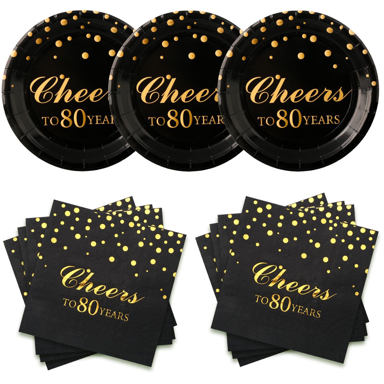 Pandecor Birthday Party Plates and Napkins Party Supplies,Disposable Birthday Party Decorations Set Serve up to 20 Guests (80 years old)