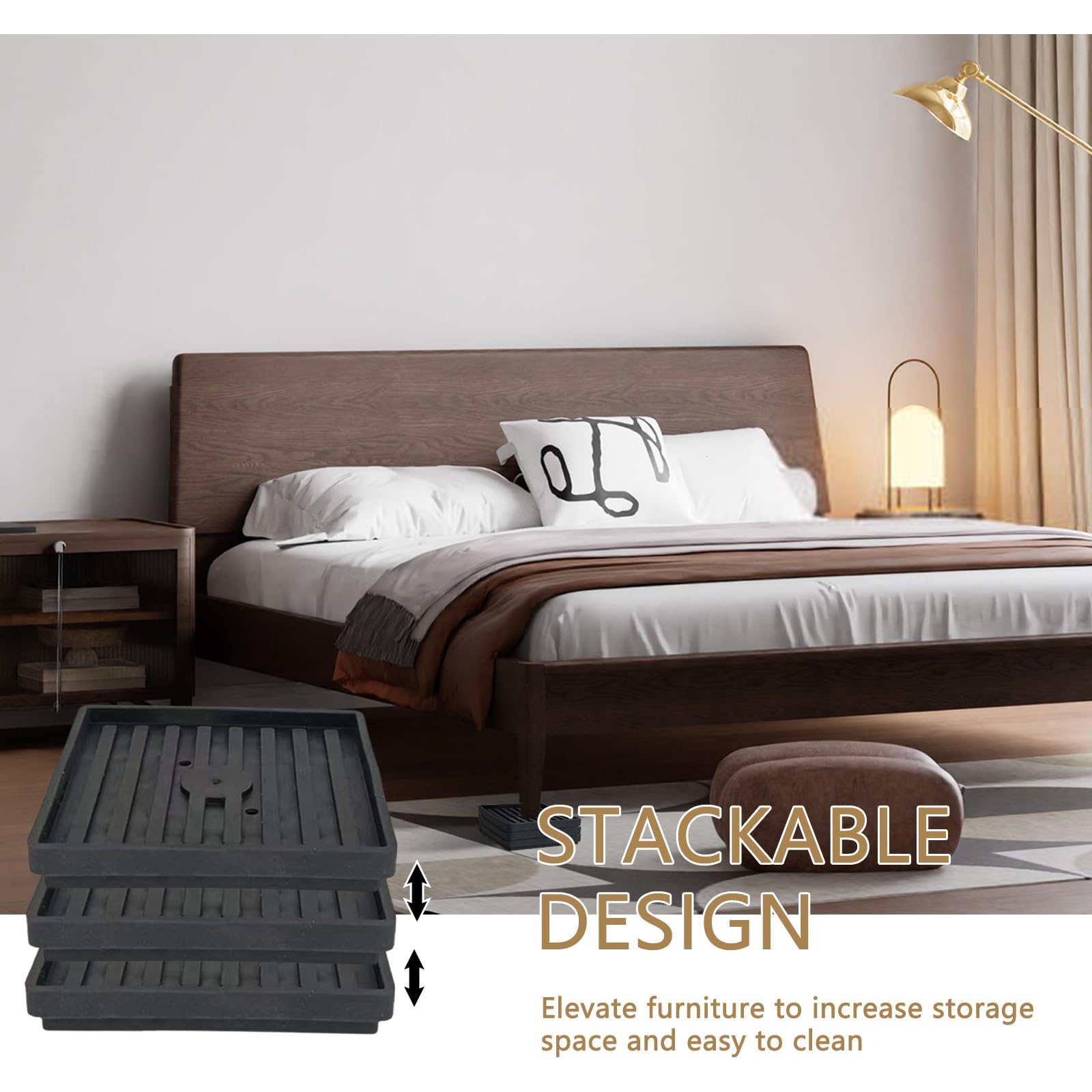Bed Risers Heavy Duty, Set of 8, Stackable Square Furniture Risers, Adjustable Bed Furniture Risers Lifts Height 0.5-2 inch, Solid Non Slip Furniture Pad for College Dorm, Table, Couch, Chair