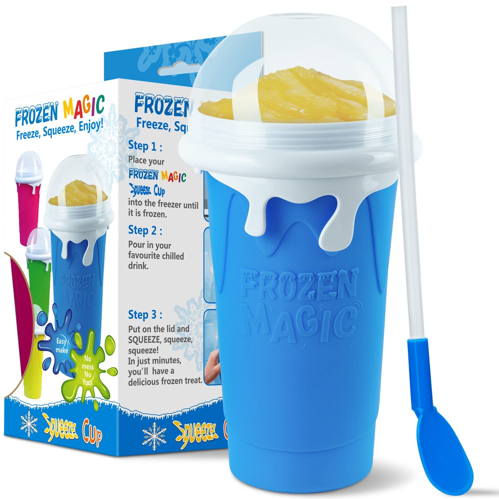 Slushy Maker Cup, Frozen Magic Squeeze Cup, 16.9 oz/500ml Slushy Squeeze Cup for Homemade Milkshake, Magic Slushy Maker Squeeze Cup, DIY Smoothie Maker, Ice Maker Cup Squeeze (1 in Blue)