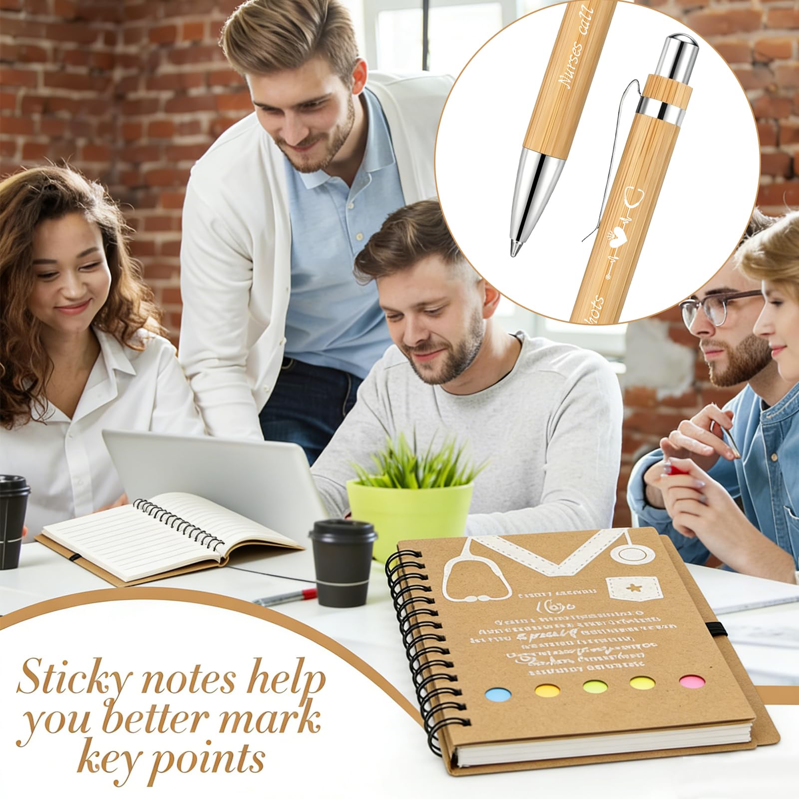 24 PCS Nurse Week Gifts 2026 Inspirational Bamboo Ballpoint Pens Spiral Notebook with Sticky Notes Nurse Appreciation Thank You Gifts for Coworker Staff Social Worker Volunteer Nurses Teacher Office