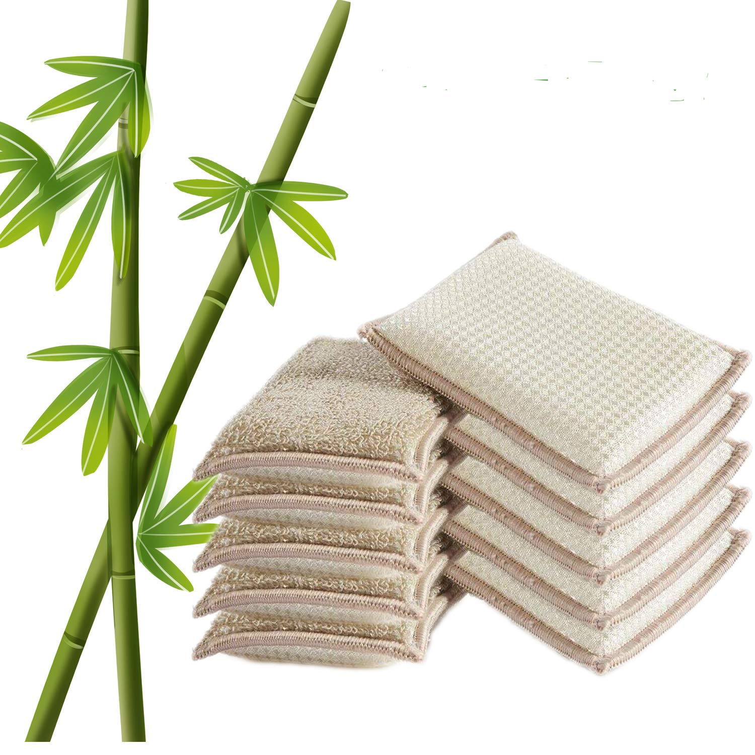 UKEENOR Natural Bamboo Sponges Kitchen Cleaning Sponges Dish Sponges Reusable Dish Washing Sponges Super Absorbent Eco Friendly 10 Packs