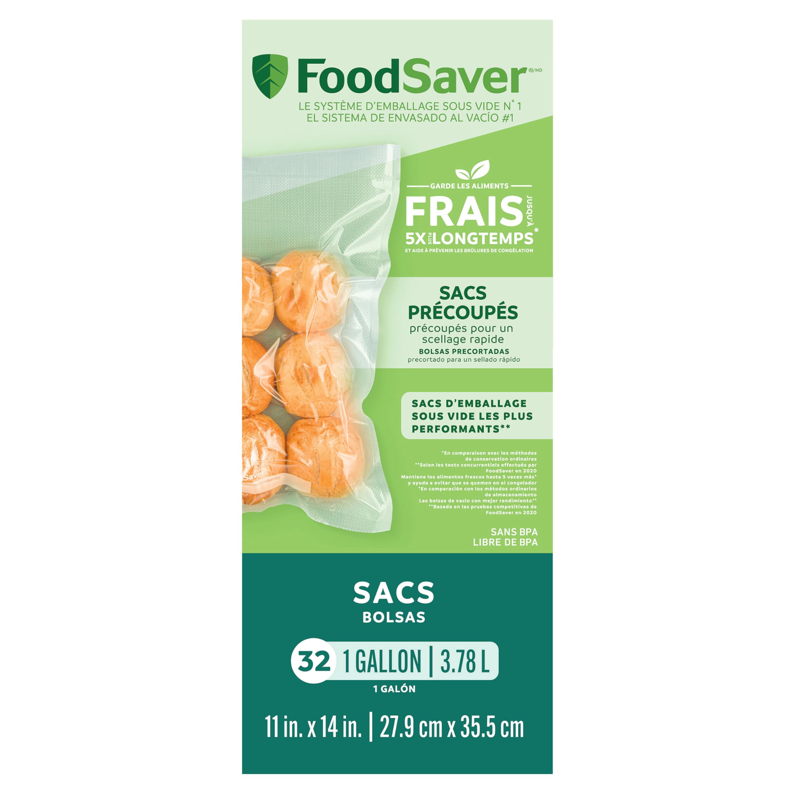 FoodSaver Vacuum Sealer Bags, Vacuum Seal Storage Bags for Airtight Food Storage and Sous Vide, Gallon Size Bags (3.78 L), 32 Count