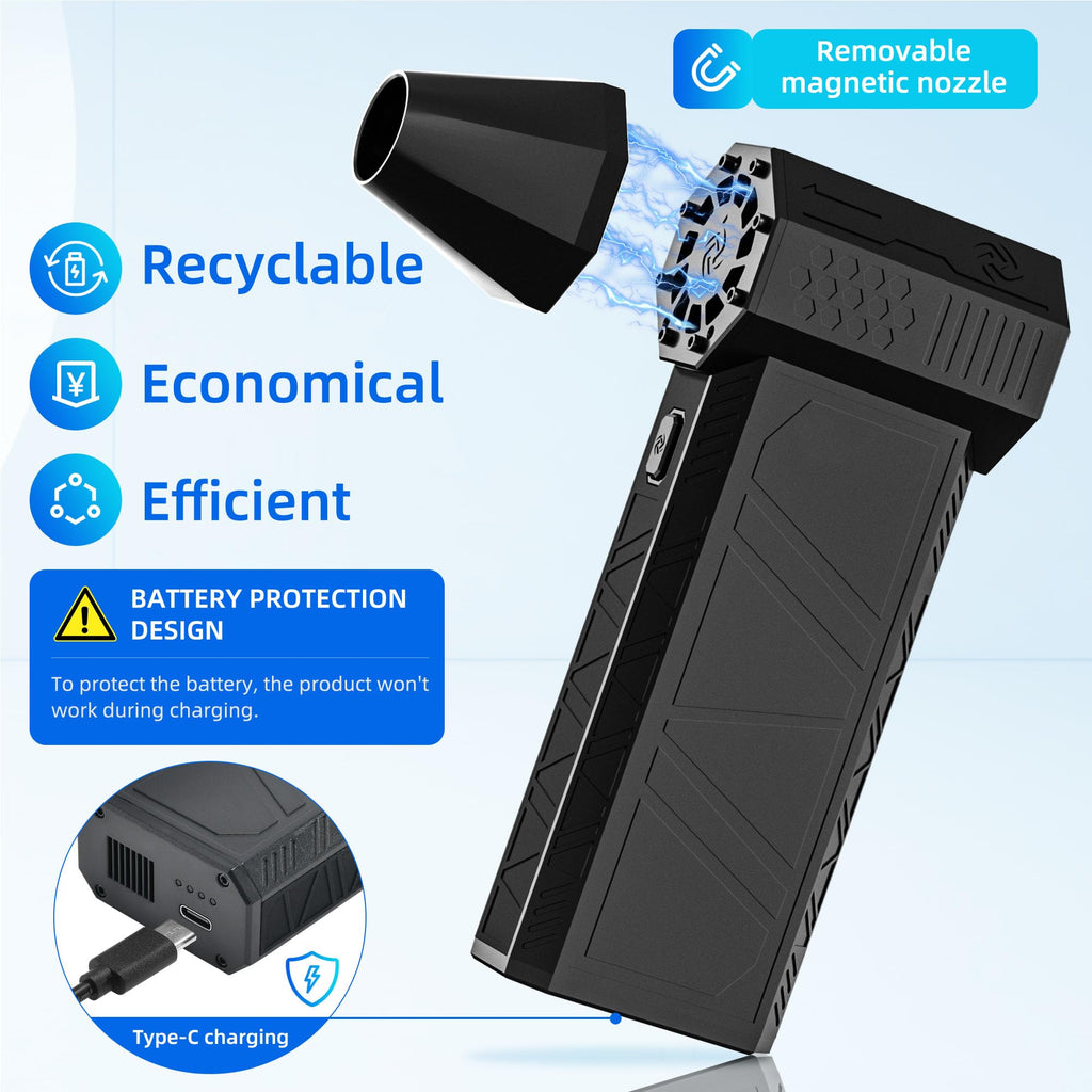JM-BROS Compressed Air Duster - 130000RPM Handheld Electric Air Blower, Cordless Rechargeable Mini Turbo Jet Fan that’s Portable and Efficiently for Cleaning PC, Computer, Car, Keyboard, and Home
