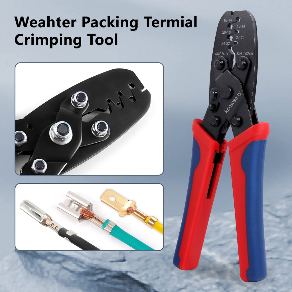 Molex Crimper,Knoweasy 1424A Weatherpack Crimper - Works for Molex, Delphi, Amp, Tyco, Harley, PC, Automotive - AWG 24-14 Wire Crimping Tool
