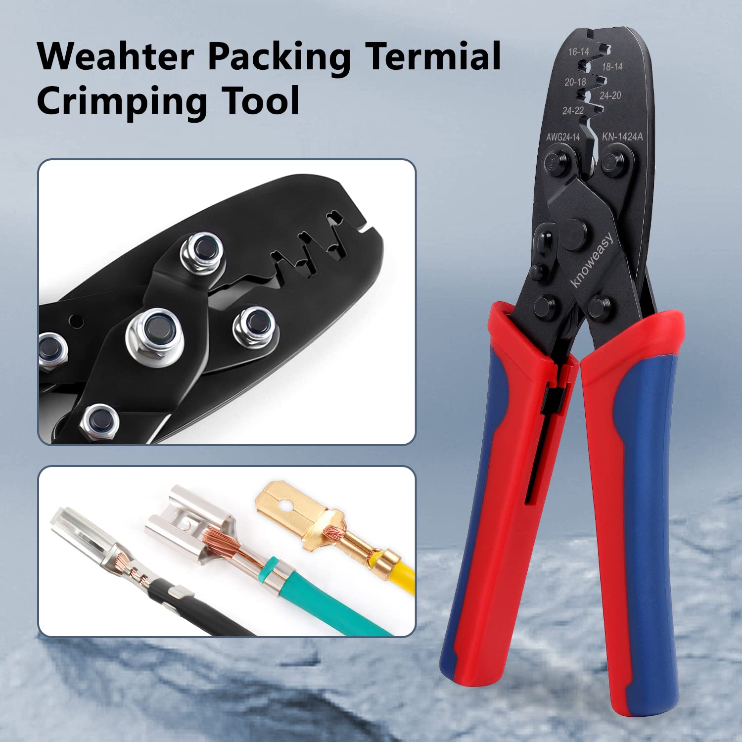 Molex Crimper,Knoweasy 1424A Weatherpack Crimper - Works for Molex, Delphi, Amp, Tyco, Harley, PC, Automotive - AWG 24-14 Wire Crimping Tool