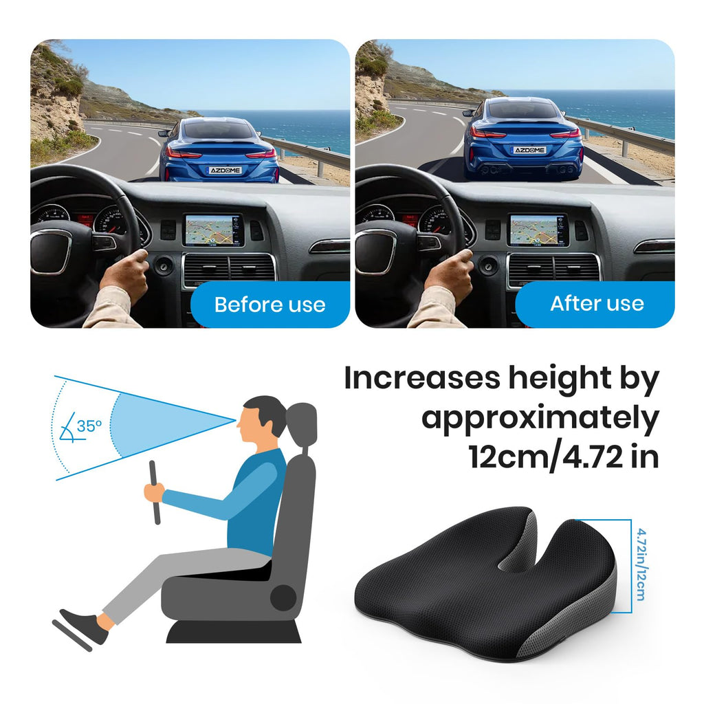 Benazcap Car Seat Cushion - Memory Foam Car Seat Pad - Sciatica & Lower Back Pain Relief - Car Seat Cushions for Driving - Road Trip Essentials for Drivers