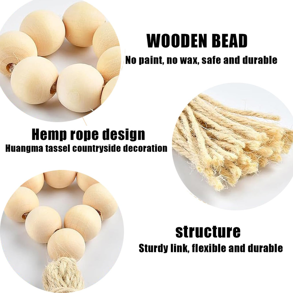 12 pcs Wood Bead Elastic Farmhouse Napkin Rings with Tassel,Elastic Napkin Rings for Wedding Party Home Decoration, Napkin Holders for Dinner Table Decor