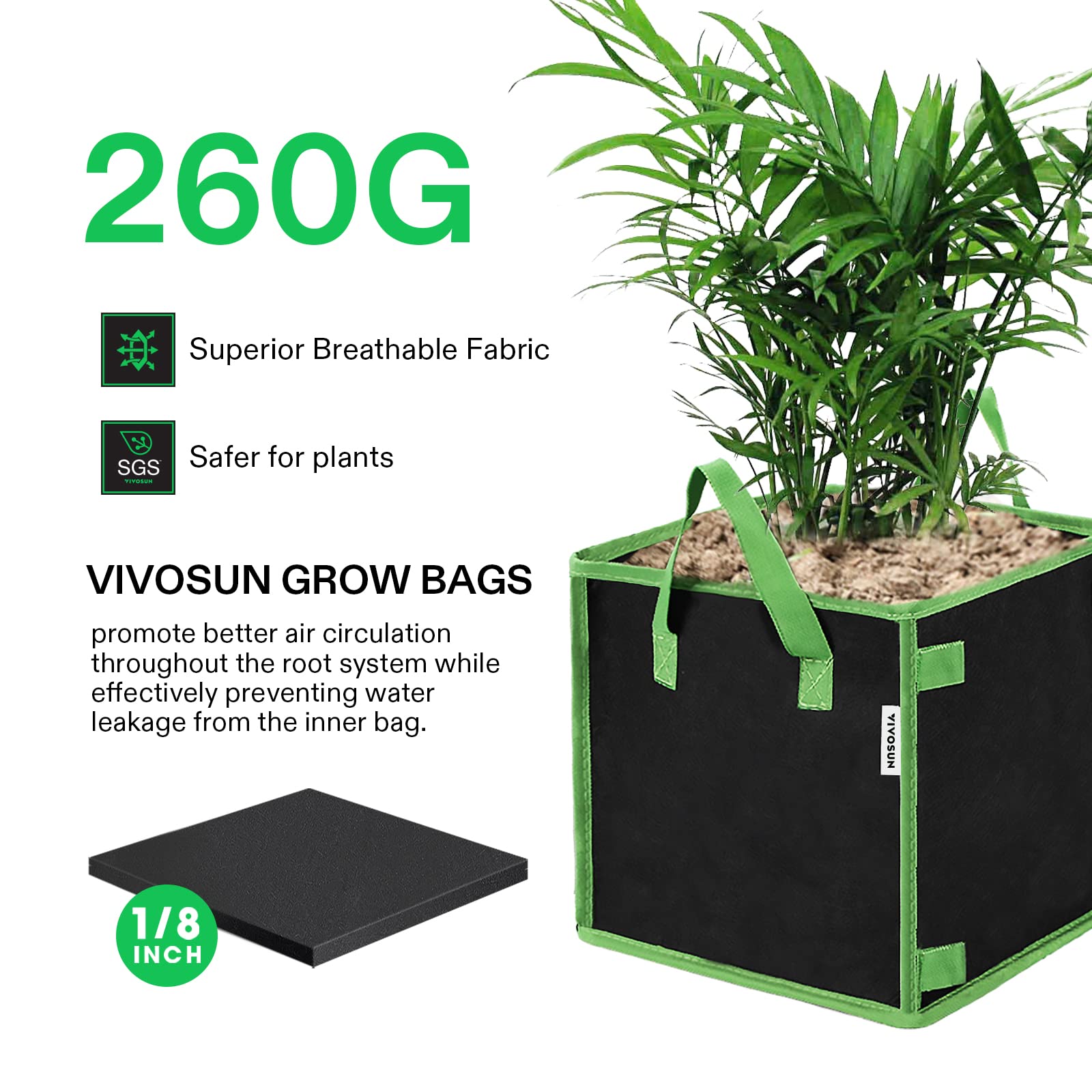 VIVOSUN 5 Pack 5 Gallon Square Grow Bags, Thick Fabric Bags with Handles