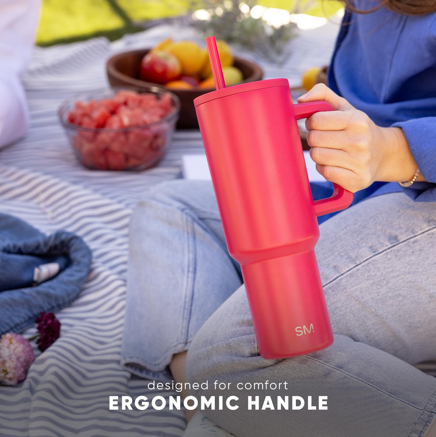 Simple Modern 40 oz Trek Tumbler with Handle and Straw | Insulated Stainless Steel Water Bottle Iced Coffee Cup Travel Mug | 40 oz | Lavender Mist