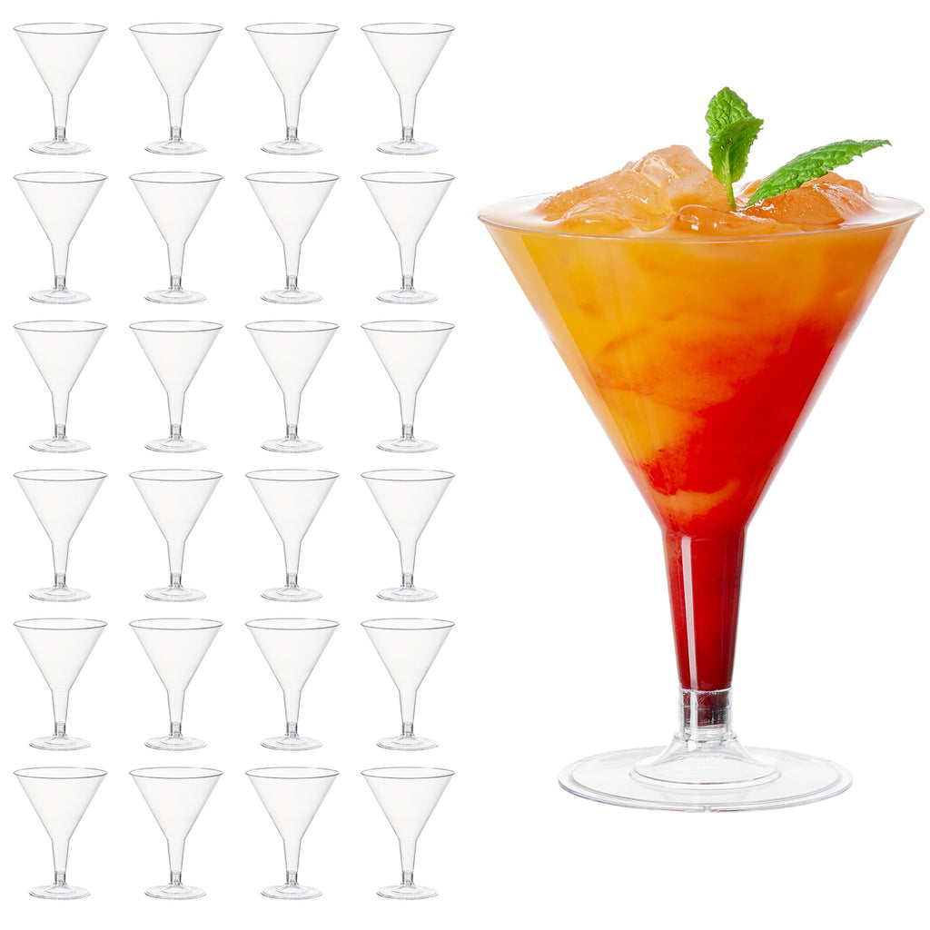MATANA 24 Premium Plastic Martini Cocktail Glasses 7 oz/ 210ml - Elegant & Reusable Plastic Glasses for Manhattan, Margarita, Cosmopolitan, Desserts - Weddings, Birthdays, Christmas Parties