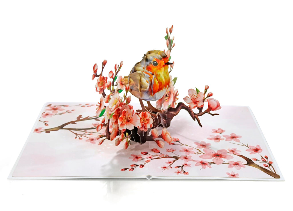 CUTPOPUP Mothers Day Pop Up Card for Mom, 3D Robin Bird Cherry Blossom Greeting Card, Birthday Card for Mom, Grandma, Wife, Floral Card for Women