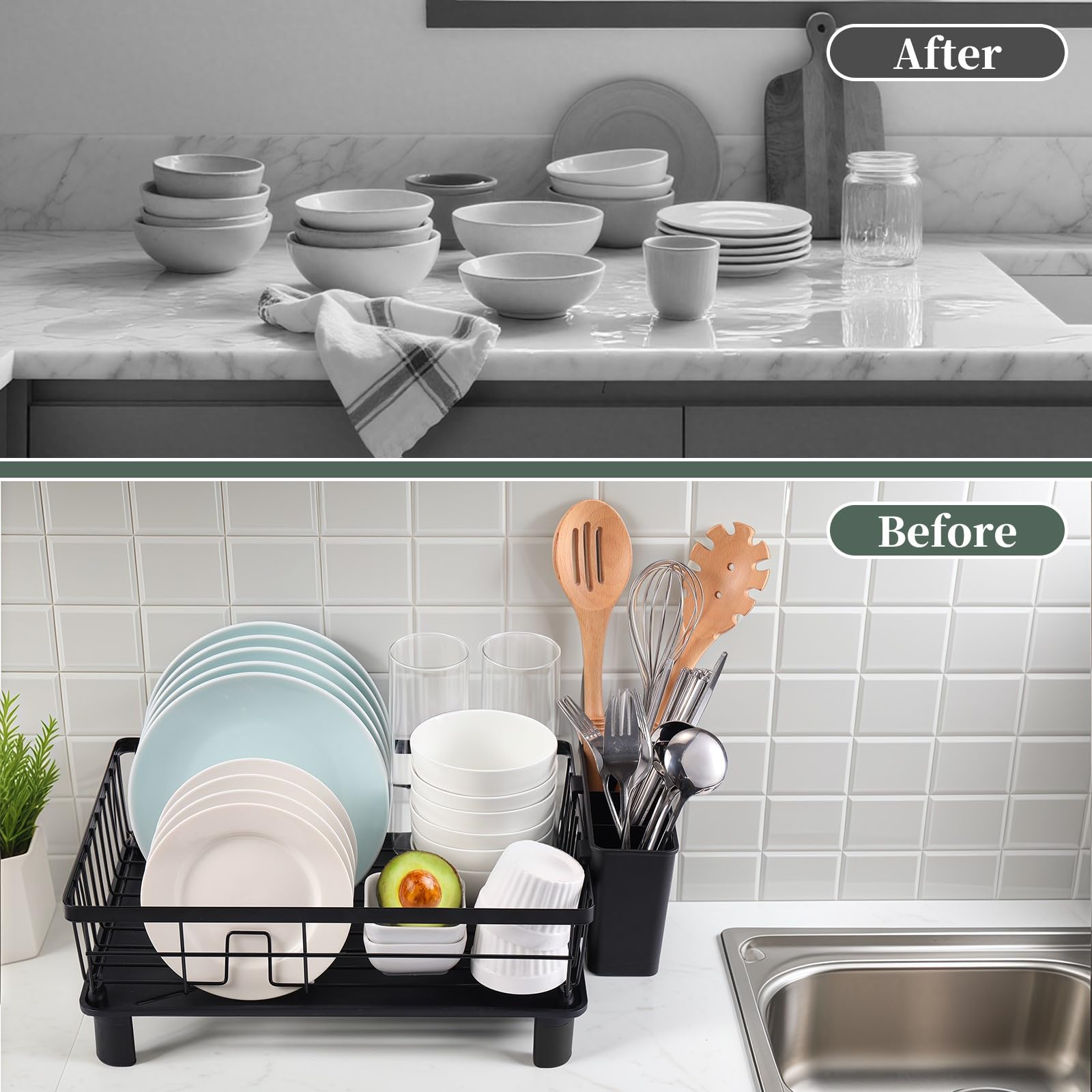 Dish Drying Rack,Rv Essentials, Kitchen Organizers and Storage, Dish Racks with Drain Board, Kitchen Essentials, Rv Accessories, Egouttoir à Vaisselle, with Cutlery Holder, Stainless Steel, 29 x 38cm