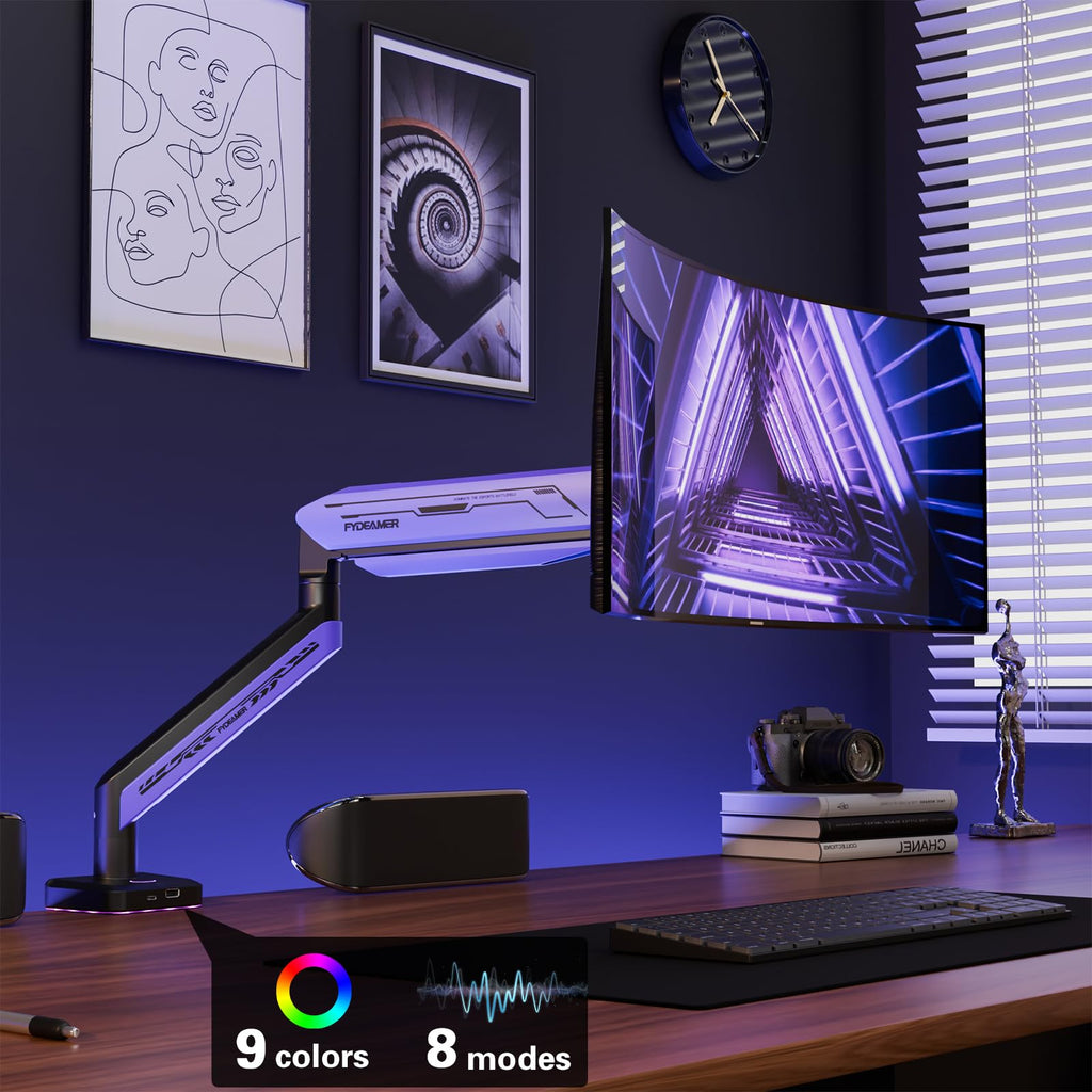ETHU Single Heavy Duty Monitor Arm for 17-42 inches Monitors with 30 RGB Lighting Effects,Holds 15KG/33lbs,Ultrawide Monitor Arm for Curved Flat Monitors, Purple