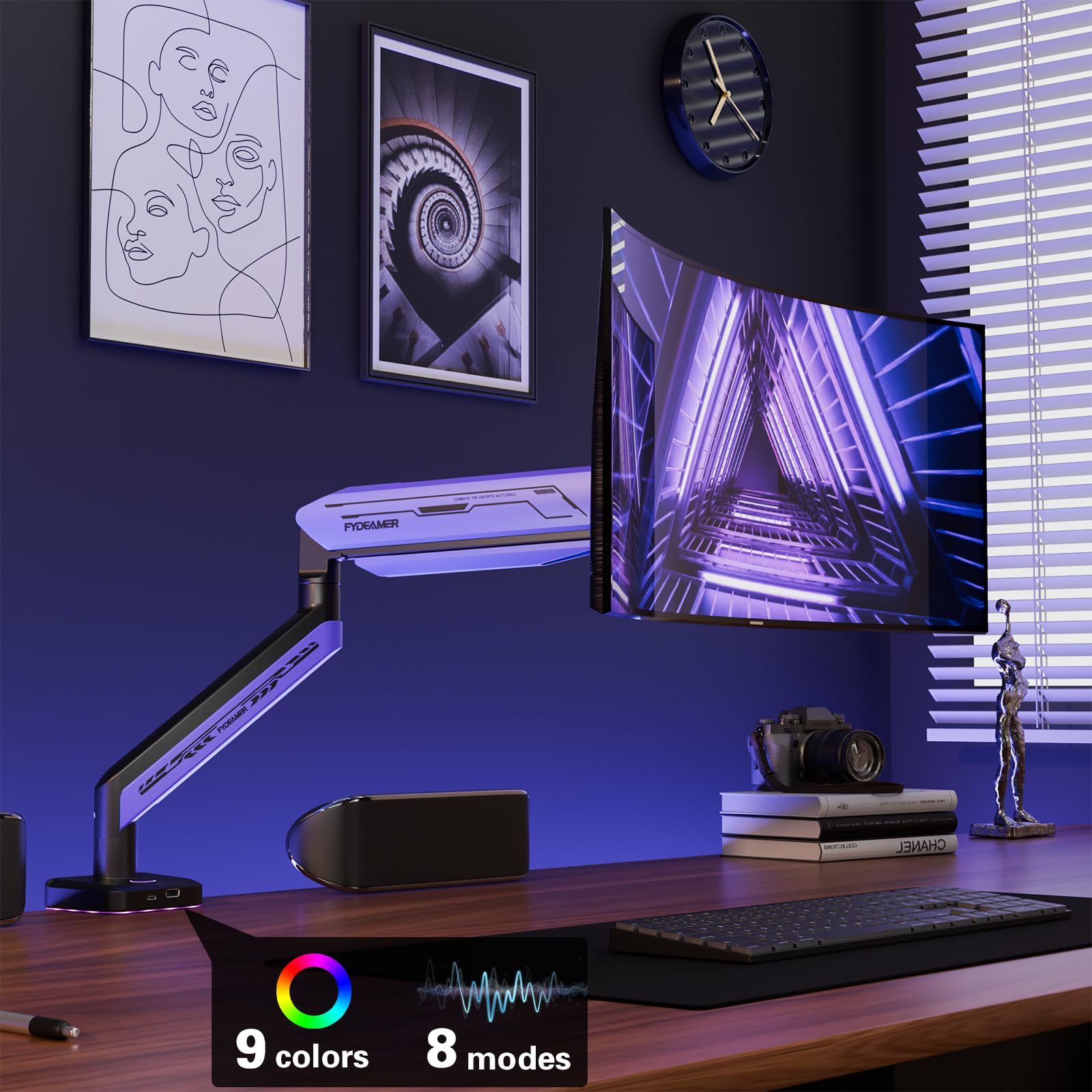 ETHU Single Heavy Duty Monitor Arm for 17-42 inches Monitors with 30 RGB Lighting Effects,Holds 15KG/33lbs,Ultrawide Monitor Arm for Curved Flat Monitors, Purple