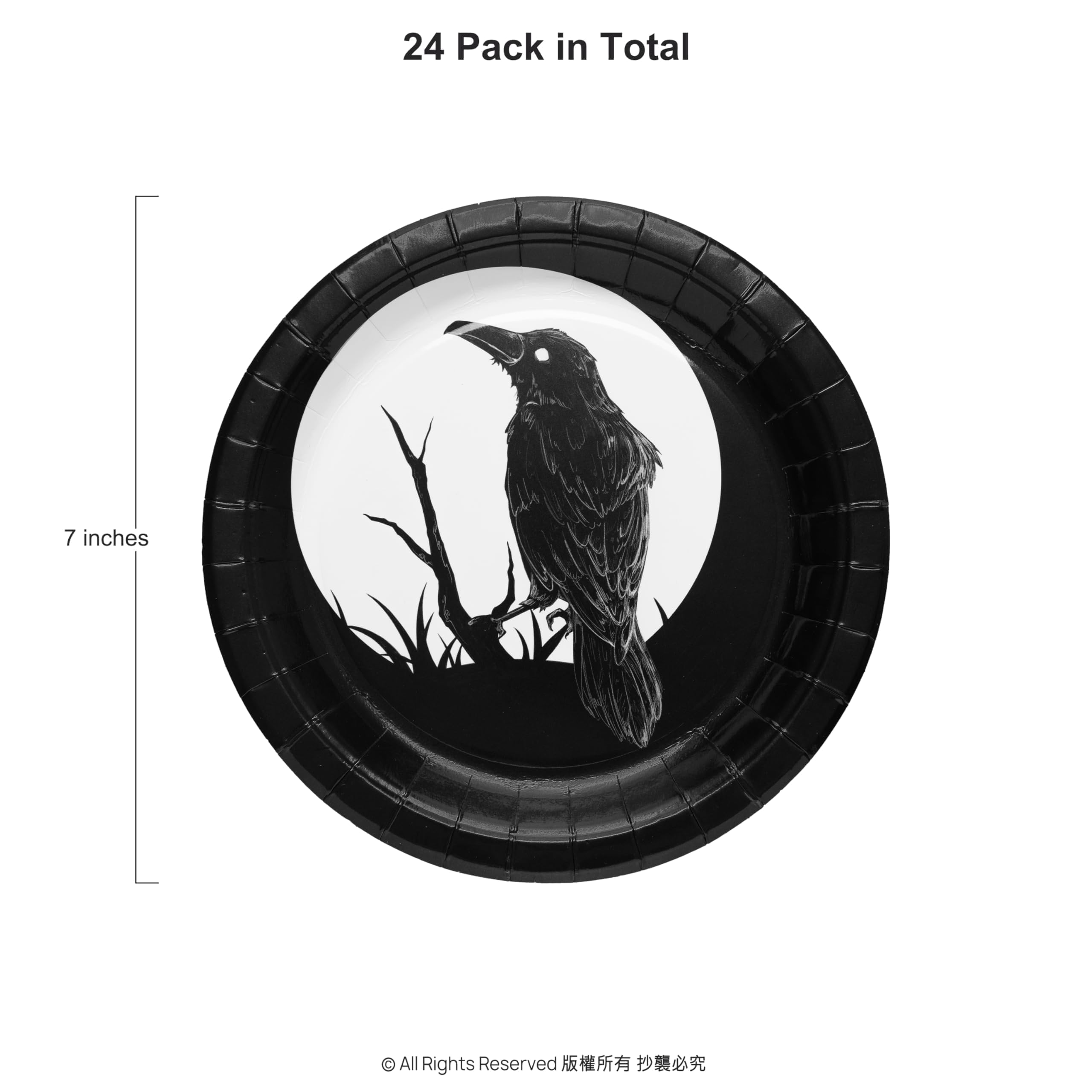Cheerland Gothic Crow Paper Plates for Halloween Party Plates Birthday Gothic Christmas Dark Black Raven Disposable Party Supplies and Decorations 7 inch Dessert Plate Summerween Tableware Pack of 24