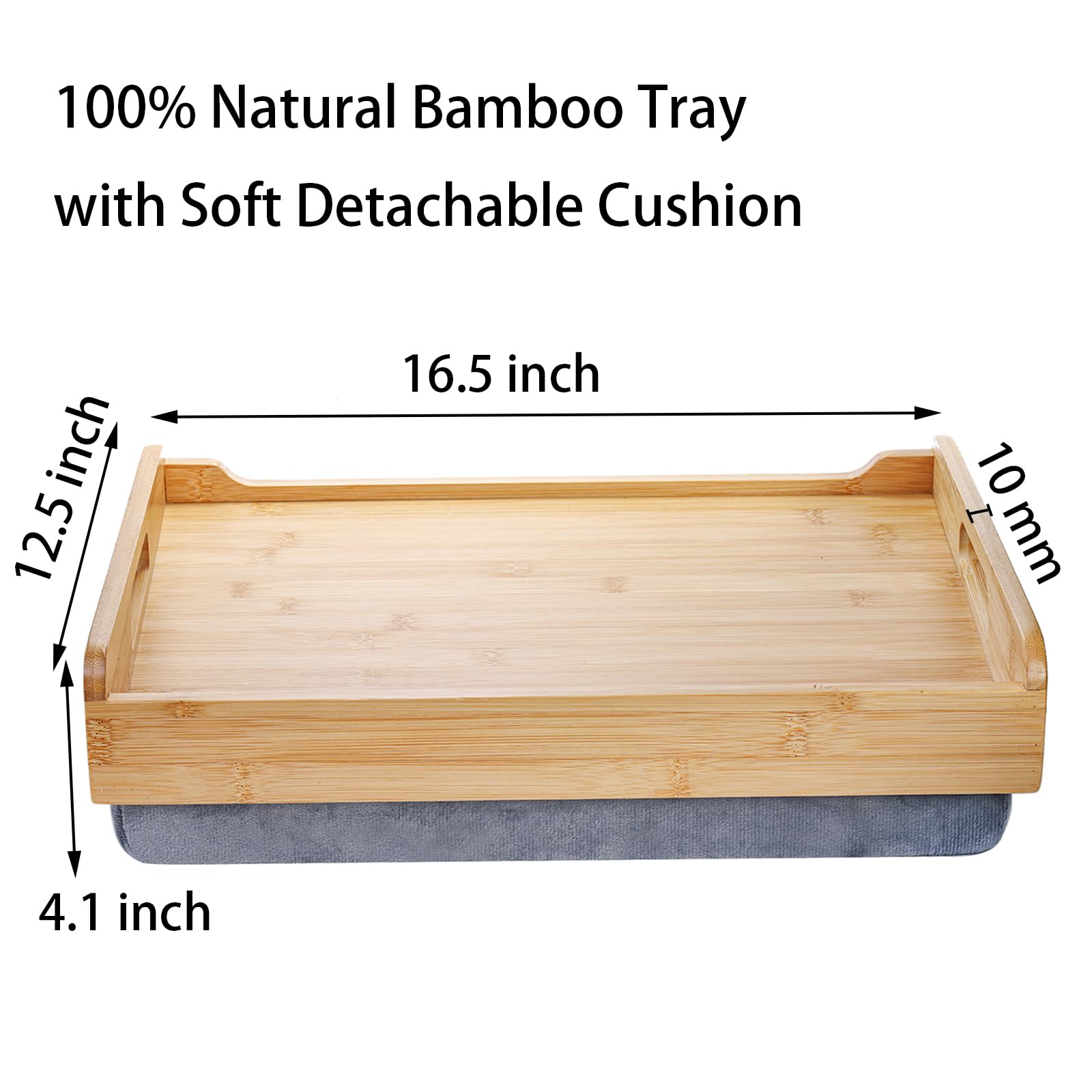 TOPZEA Bamboo Lap Tray with Detachable Cushion, 16.5"x 12.5" Bed Trays TV Lap Desk, Breakfast Meal Serving Tray with Handle for Adults Eating in Recliner, Couch, Car, Fits for 13-14 Inch Laptops