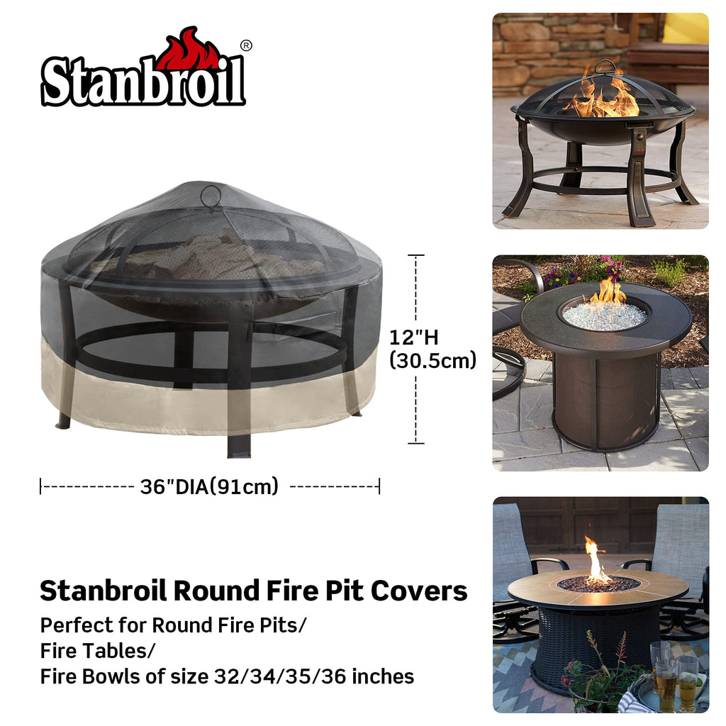 Stanbroil 36 Inch Round Fire Pit Cover - Fire Pit Table Cover, Patio Furniture Cover - Full Coverage Cover with Durable and Water Resistant Fabric, Black
