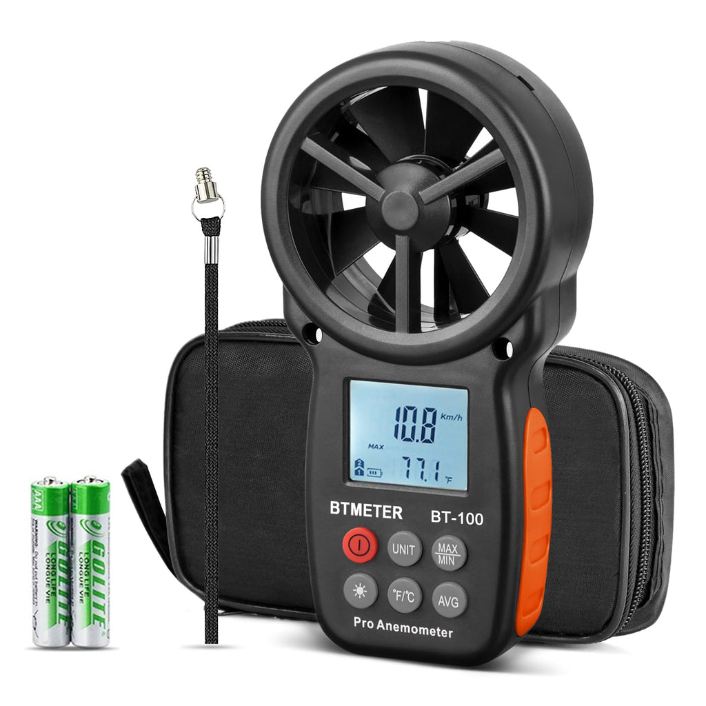 BTMETER Wind Speed Gauge Meter BT-100 Anemometer Portable Digital 14℉-113℉ Temperature Air Velocity Wind Chill Temperature Measurement Backlight Accurately Measuring