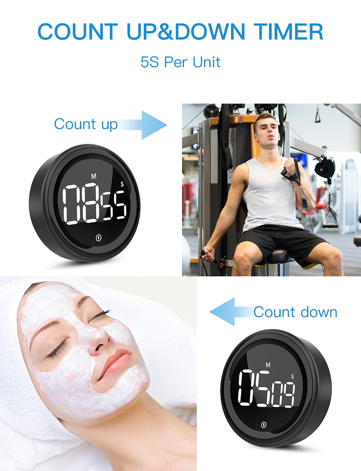 LIORQUE Digital Kitchen Timer Magnetic Countup Countdown Kitchen Timer with Large LED Display Adjustable Volume for Kids and Seniorn