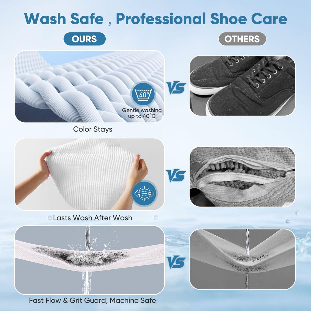 2PCS Shoe Washing Bag for Laundry, Update Tree to Prevent Deformation, 2 Pocket for One-Step Wash Laces Insole Socks, 360°Deep Clean Shoe Laundry Bag for Sneaker Tennis Hiking, Invisible Zipper, White