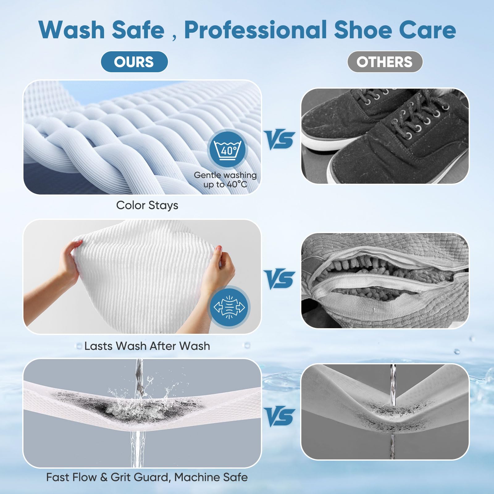 2PCS Shoe Washing Bag for Laundry, Update Tree to Prevent Deformation, 2 Pocket for One-Step Wash Laces Insole Socks, 360°Deep Clean Shoe Laundry Bag for Sneaker Tennis Hiking, Invisible Zipper, White