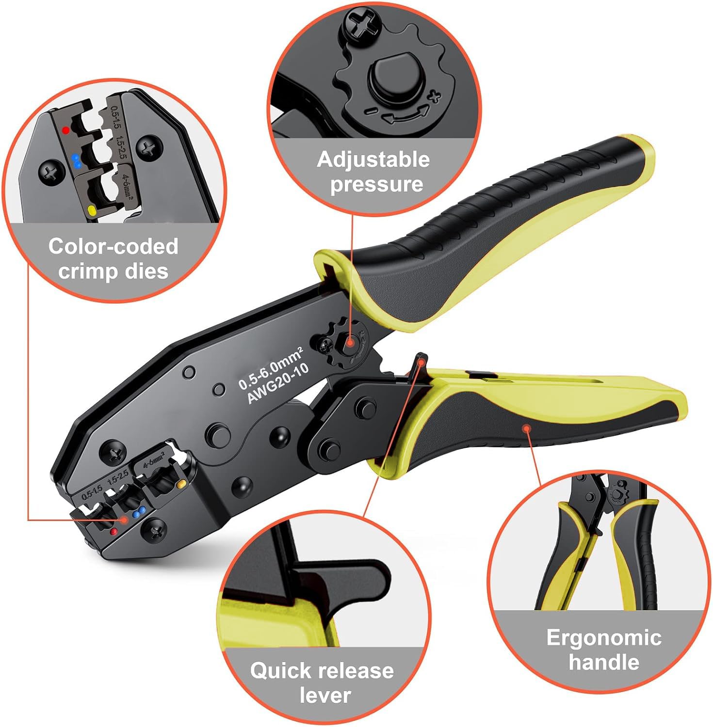 Crimping Tool for Insulated Electrical Connectors -New Version Mzylan Ratcheting Wire Crimper - Crimping Pliers - Ratchet Terminal Crimper - Wire Crimp Tool 22-10 AWG